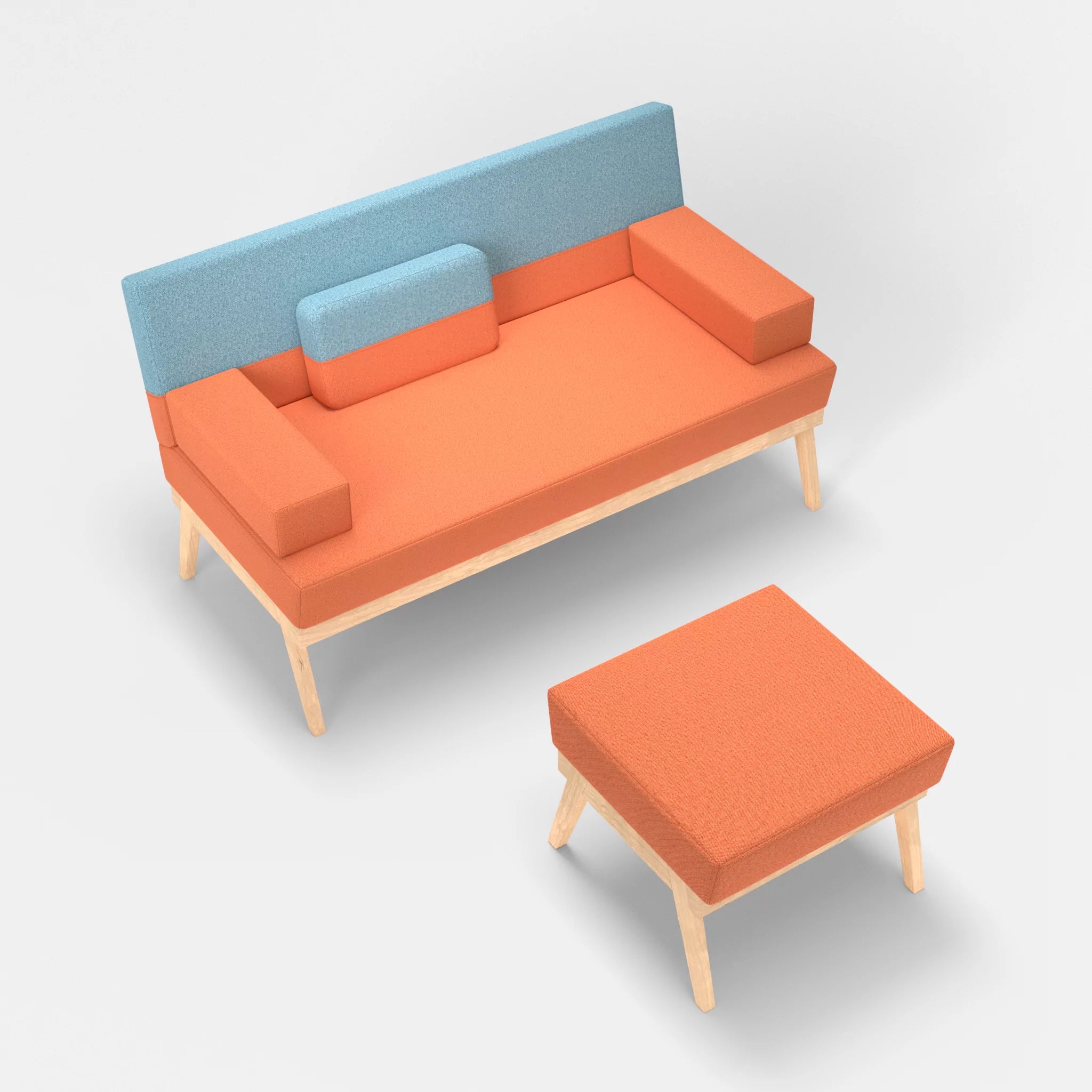 2er Sitzsofa Bauz mit Pouf celia0215-celia0209 in Orange und Türkis von oben