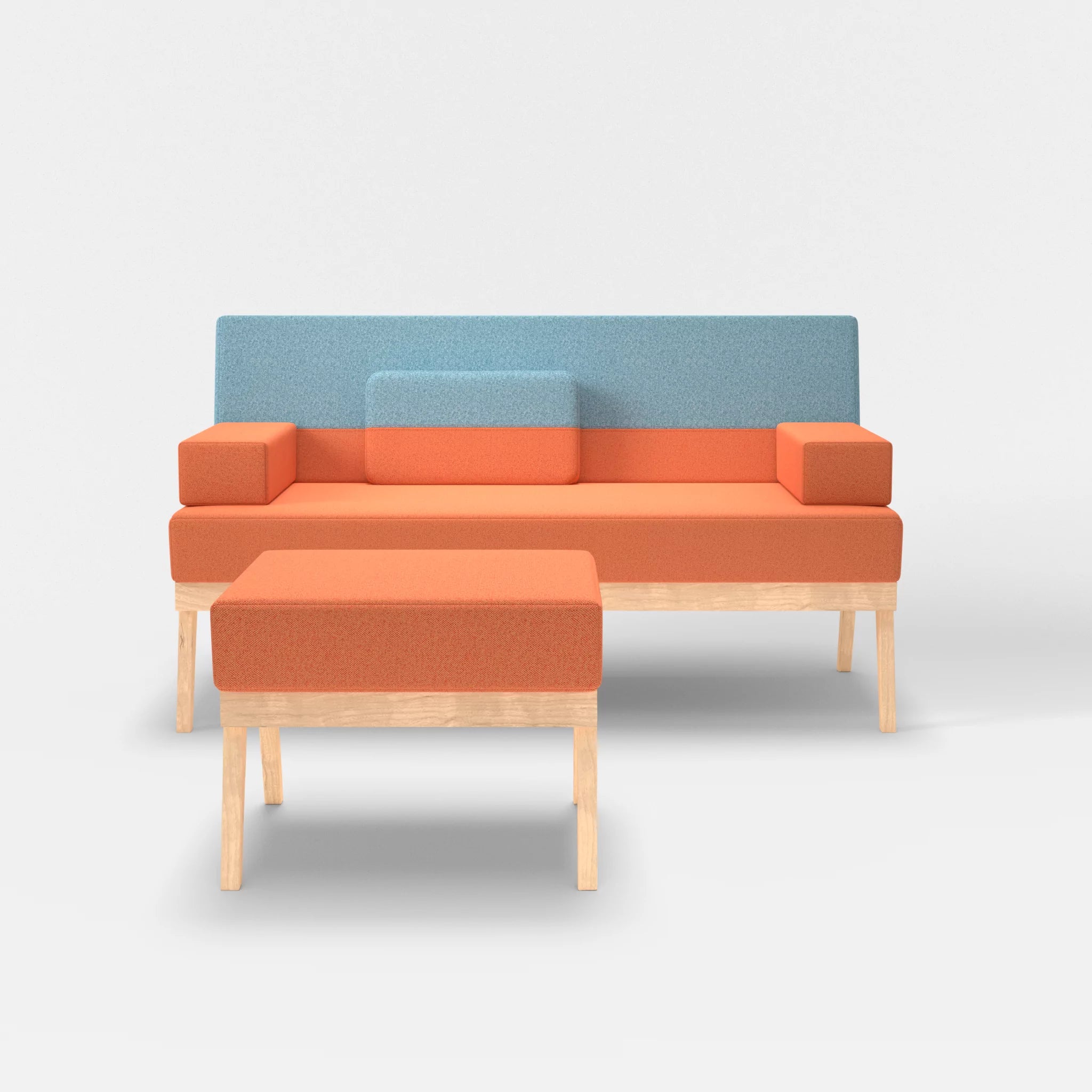 2er Sitzsofa Bauz mit Pouf celia0215-celia0209 in Orange und Türkis von vorne