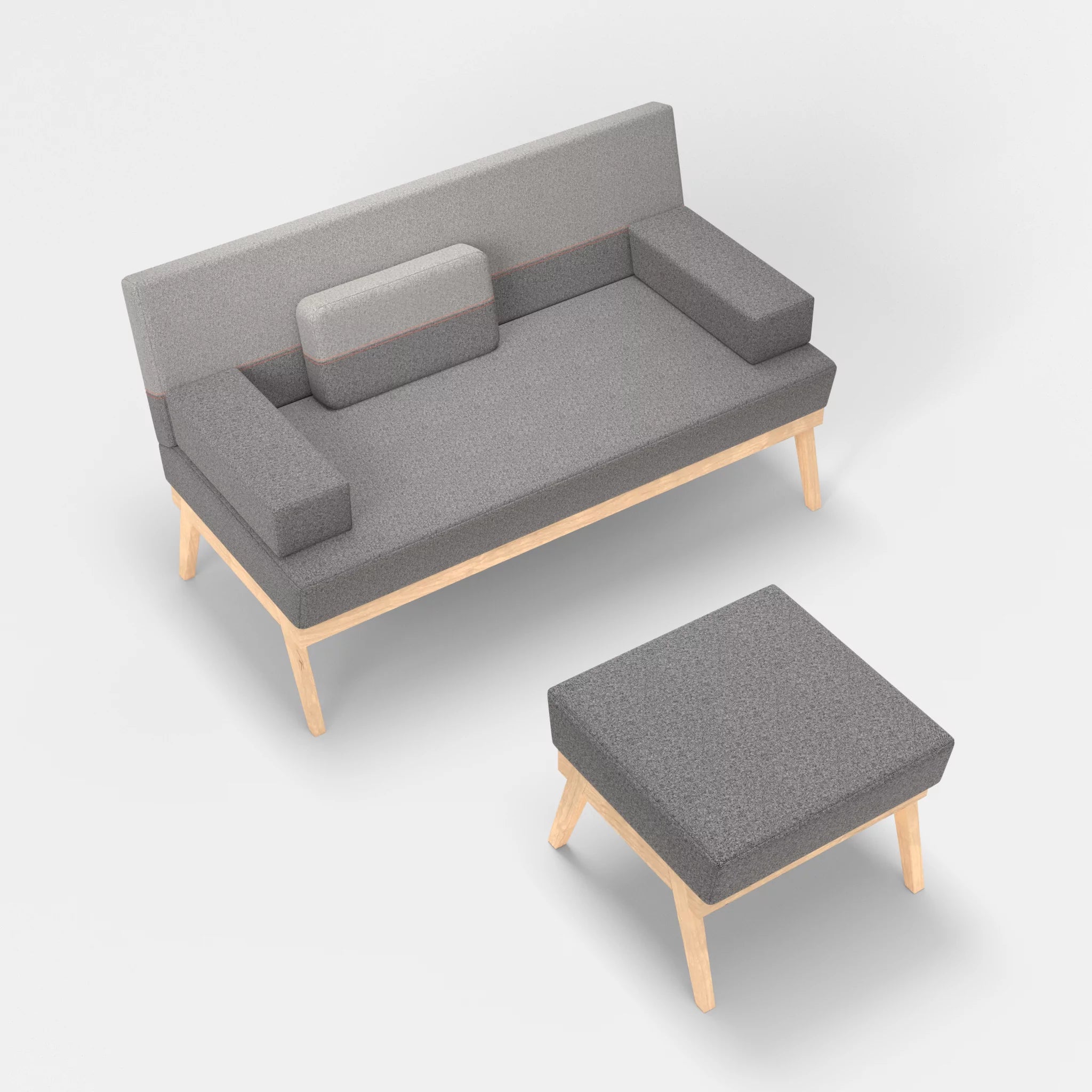 2er Sitzsofa Bauz mit Pouf celia0218-celia0208 in Dunkelgrau und Mittelgrau von oben