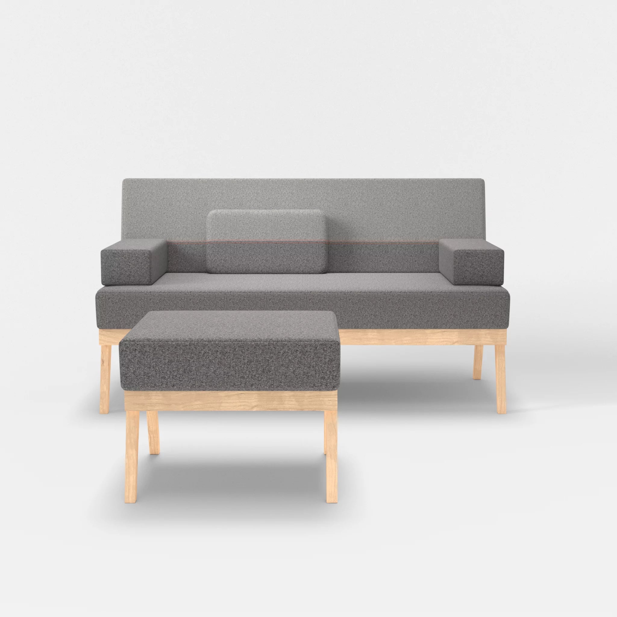 2er Sitzsofa Bauz mit Pouf celia0218-celia0208 in Dunkelgrau und Mittelgrau von vorne
