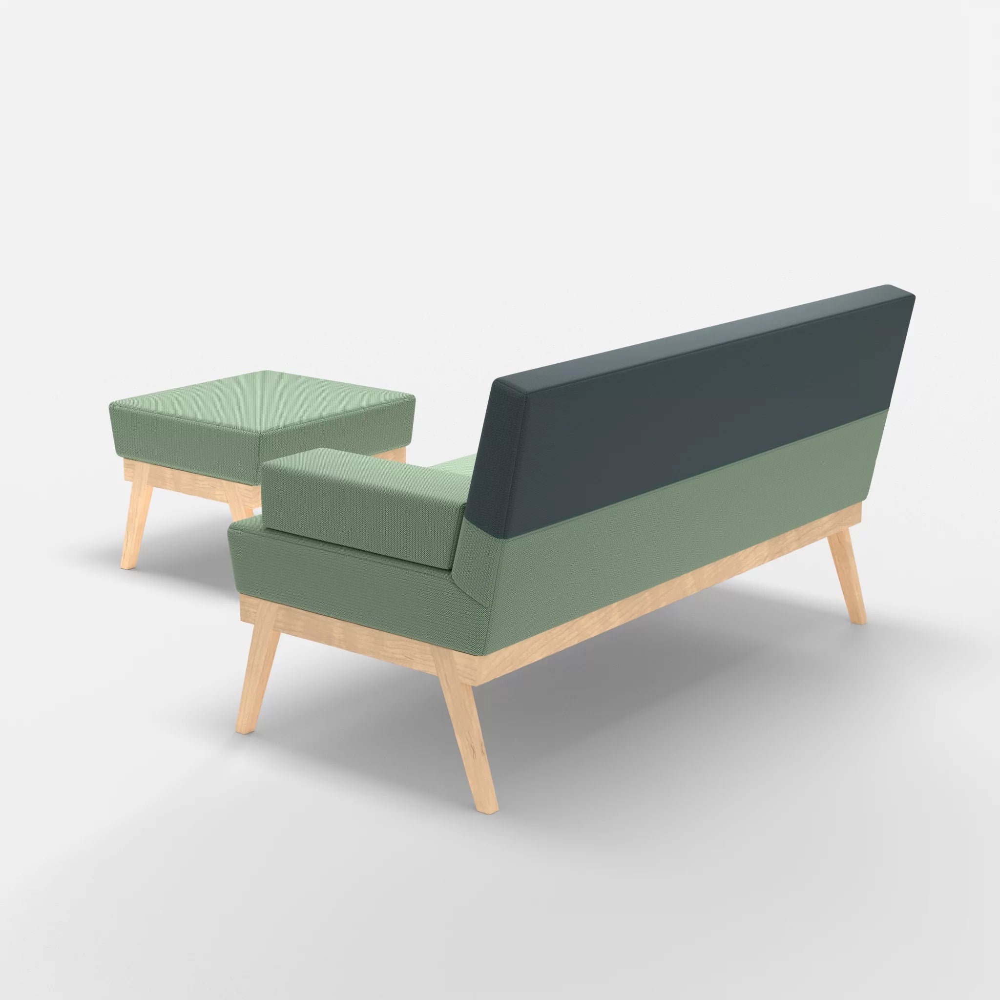 2er Sitzsofa Bauz mit Pouf credoaloe-credojaspis in Hellgrün und Türkis von hinten