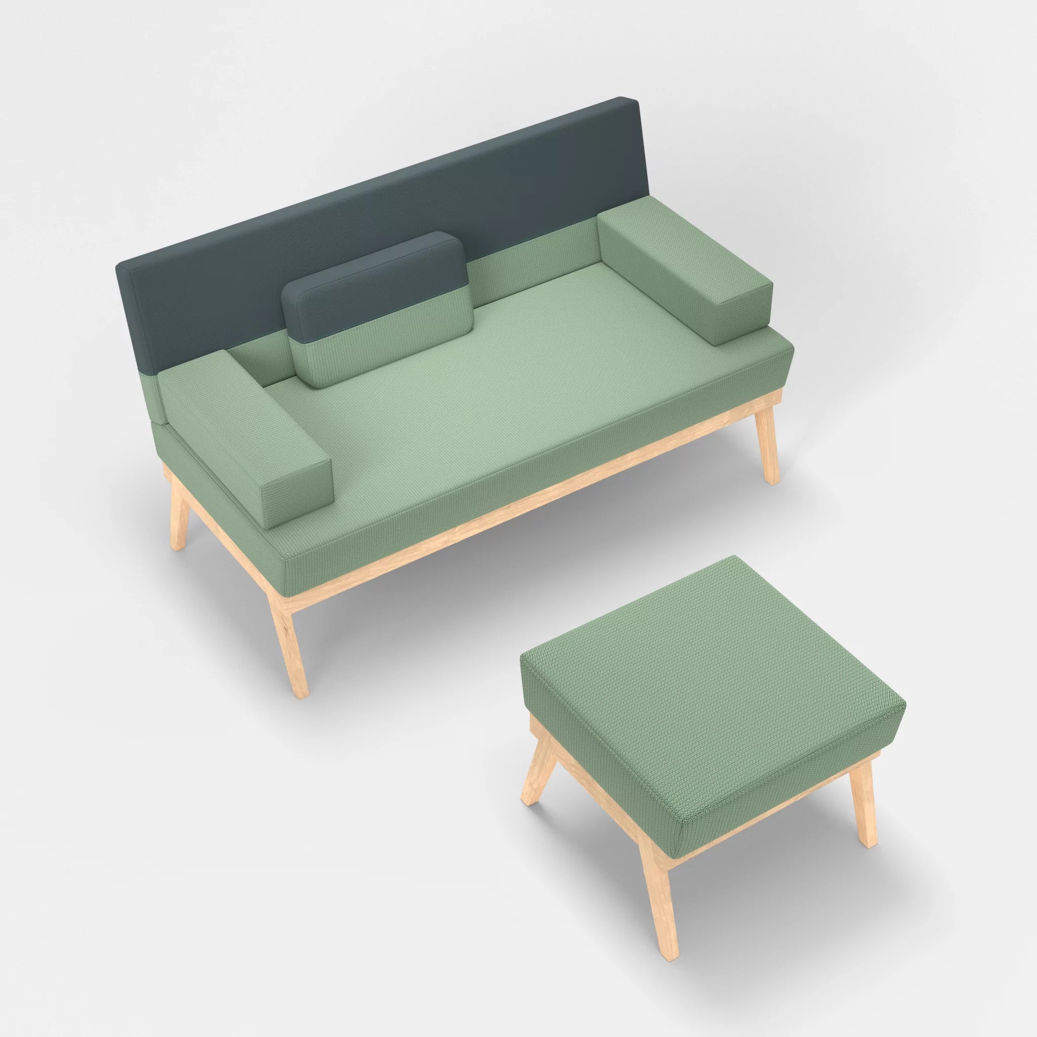 2er Sitzsofa Bauz mit Pouf credoaloe-credojaspis in Hellgrün und Türkis von oben