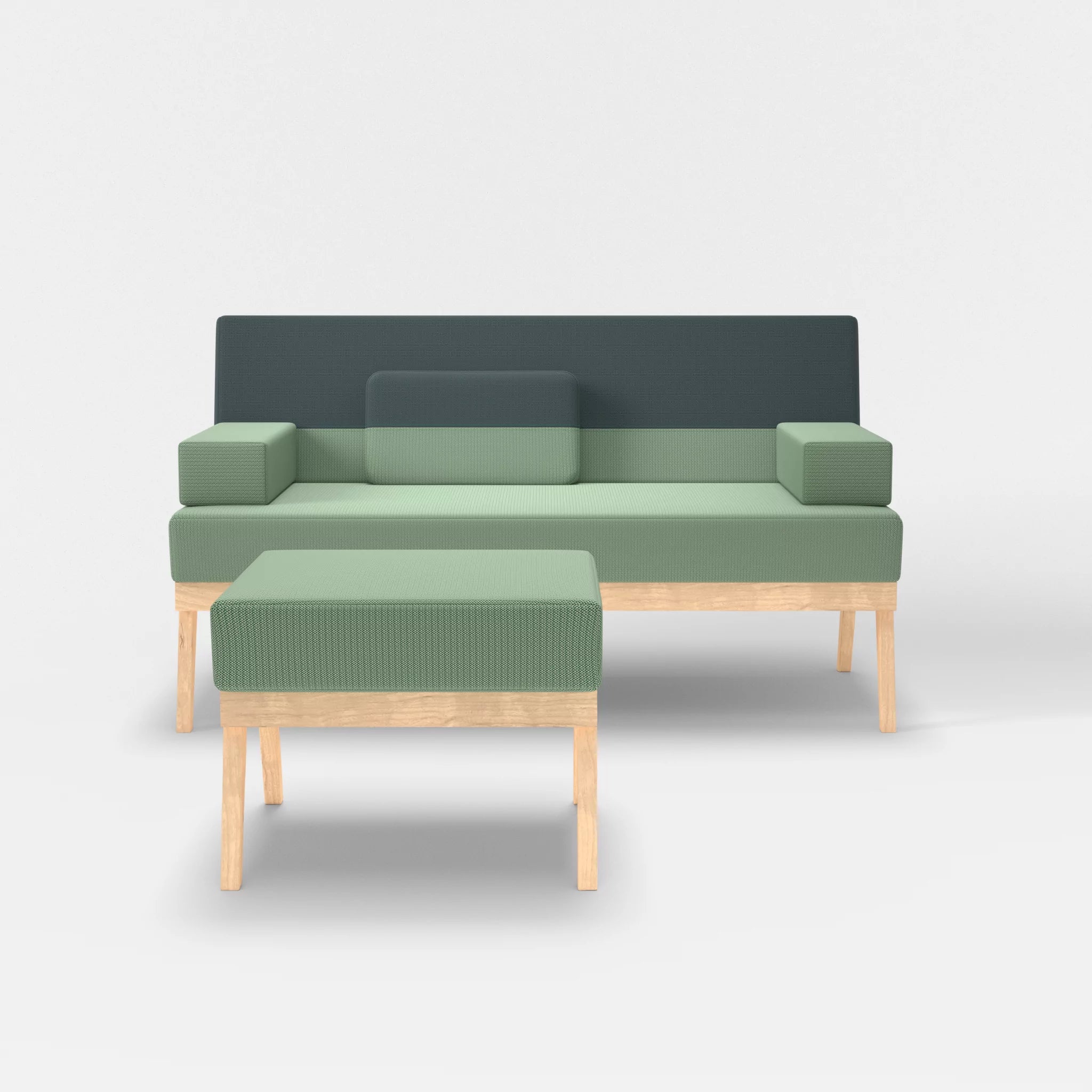 2er Sitzsofa Bauz mit Pouf credoaloe-credojaspis in Hellgrün und Türkis von vorne