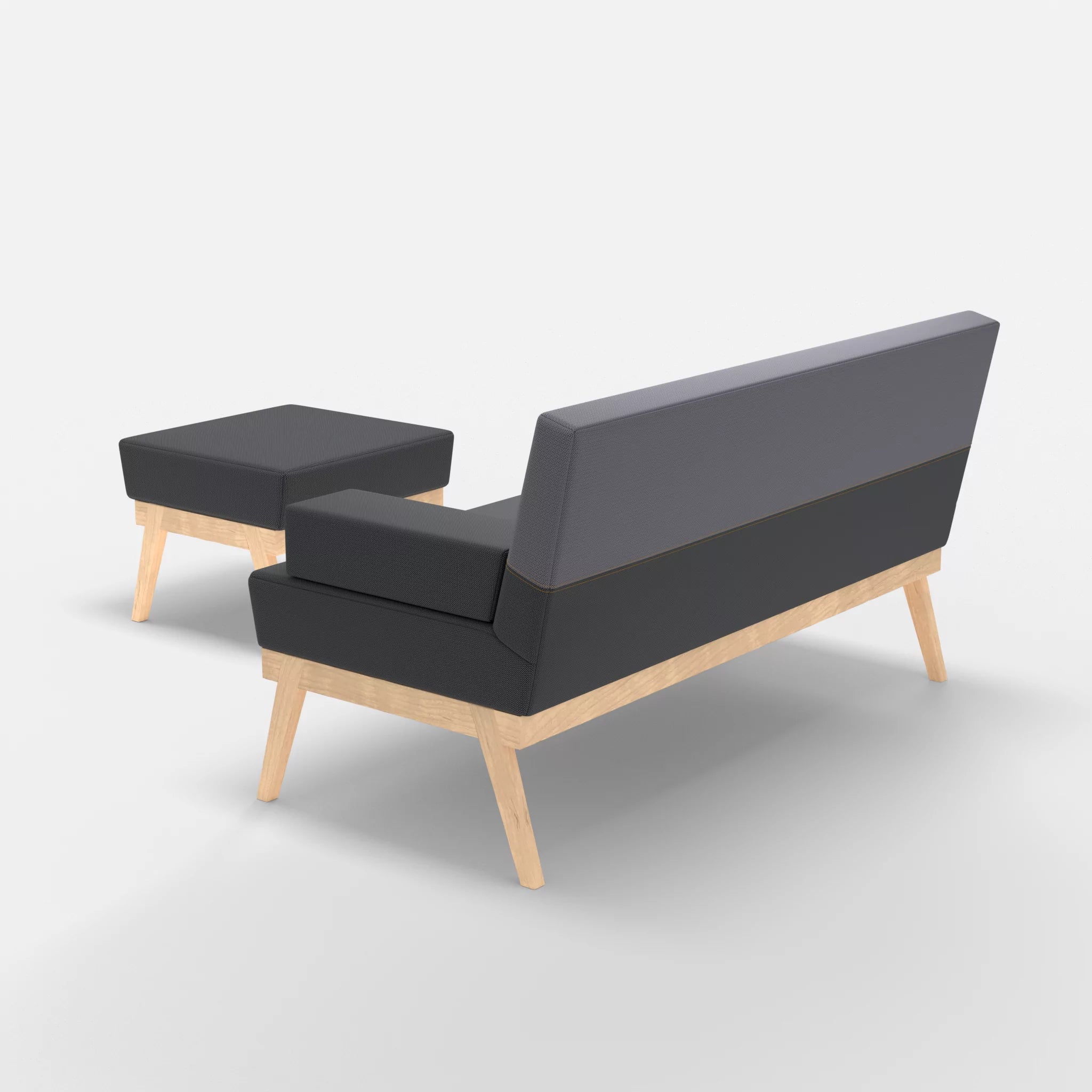 2er Sitzsofa Bauz mit Pouf credoasphalt-credocarbon in Anthrazit und Dunkelgrau von hinten