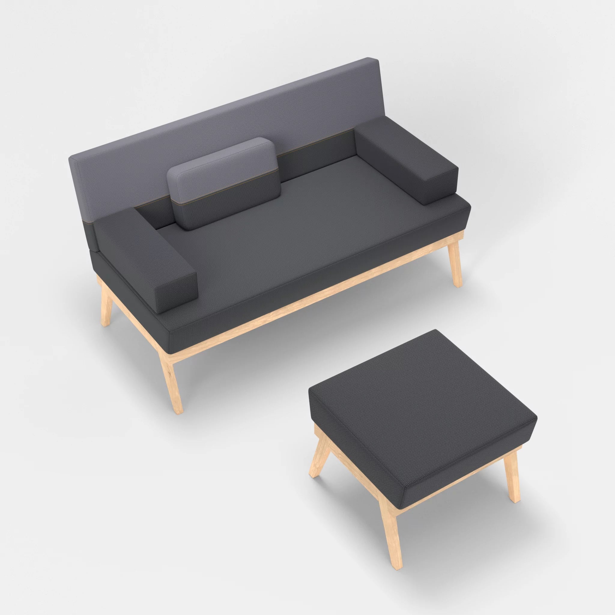 2er Sitzsofa Bauz mit Pouf credoasphalt-credocarbon in Anthrazit und Dunkelgrau von oben