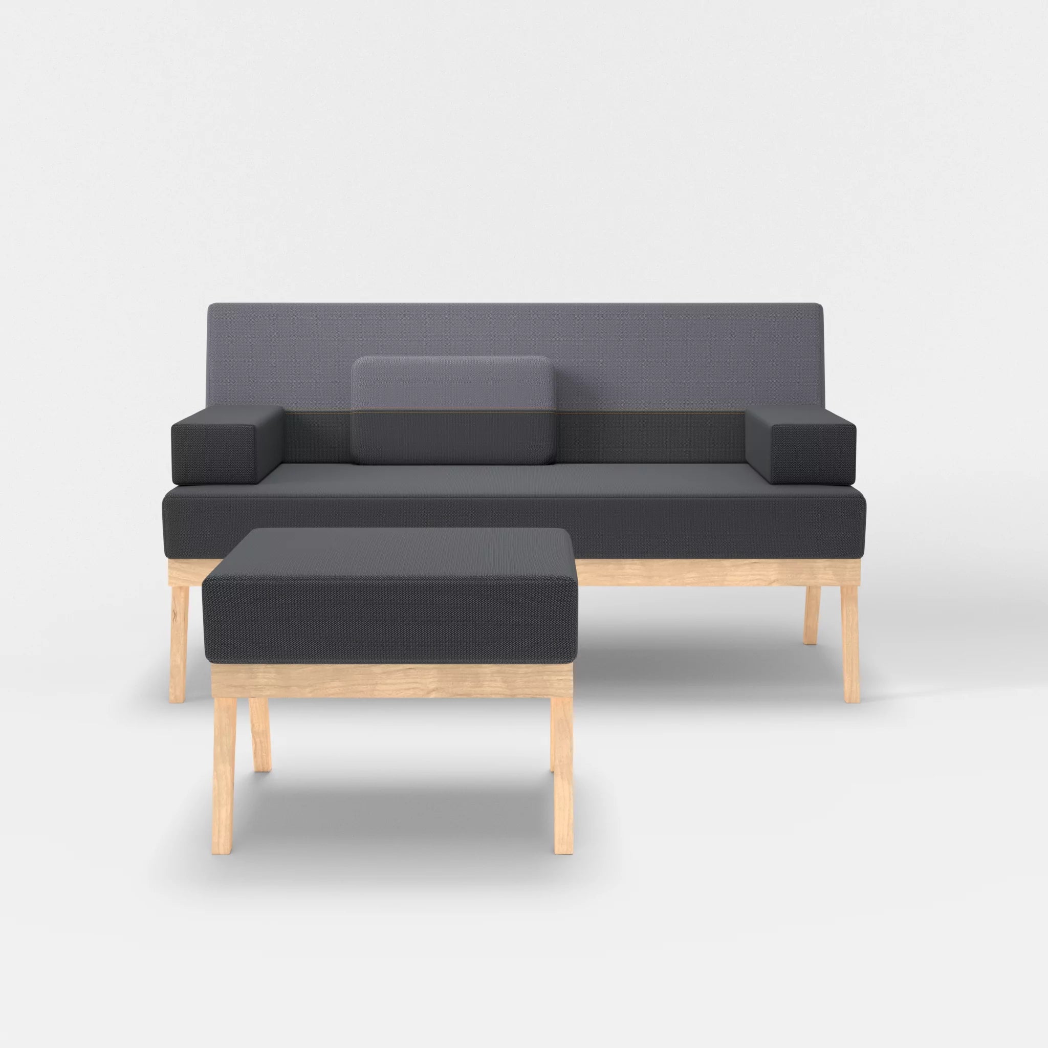 2er Sitzsofa Bauz mit Pouf credoasphalt-credocarbon in Anthrazit und Dunkelgrau von vorne