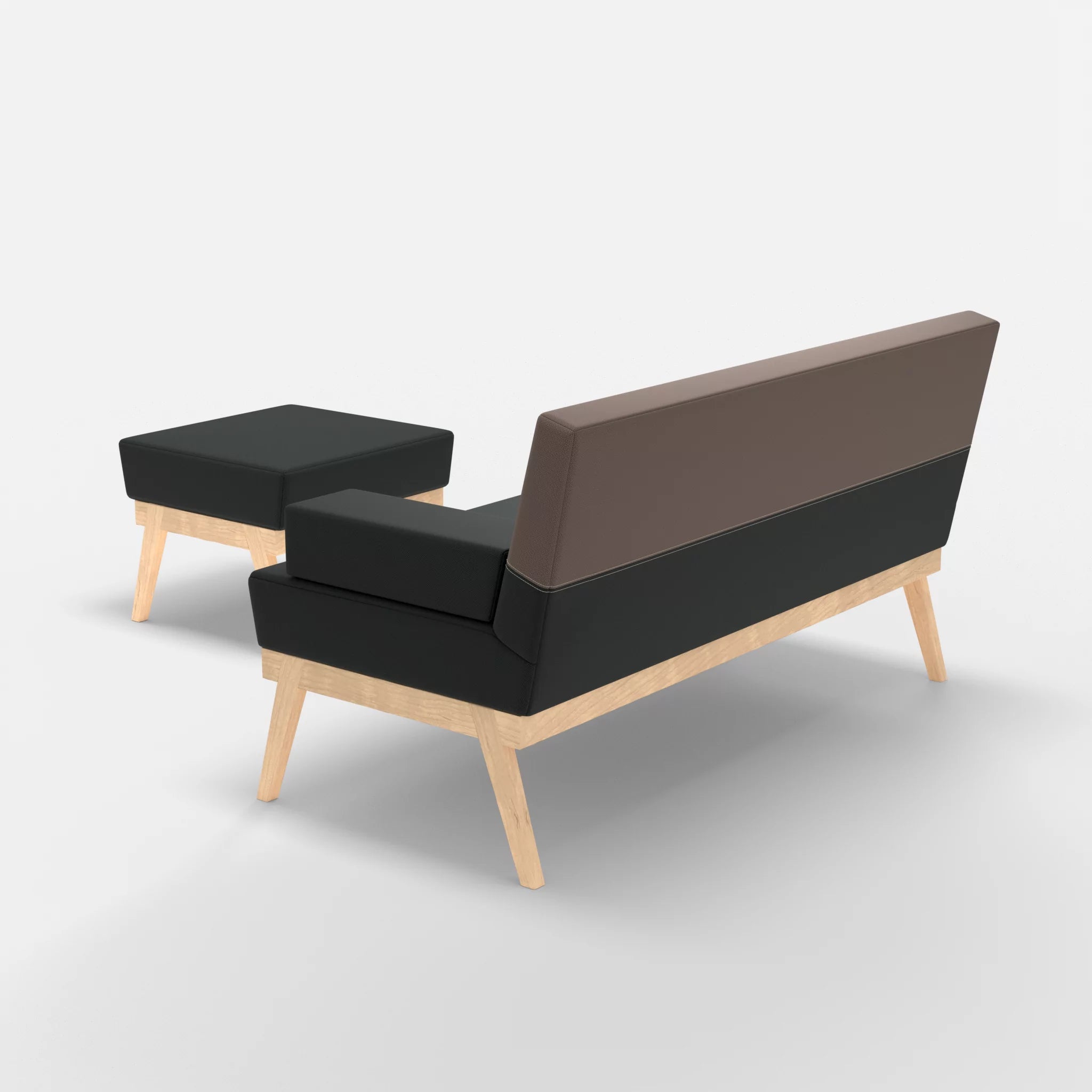 2er Sitzsofa Bauz mit Pouf credoblack-credowalnut in Schwarz und Dunkelgrau von hinten