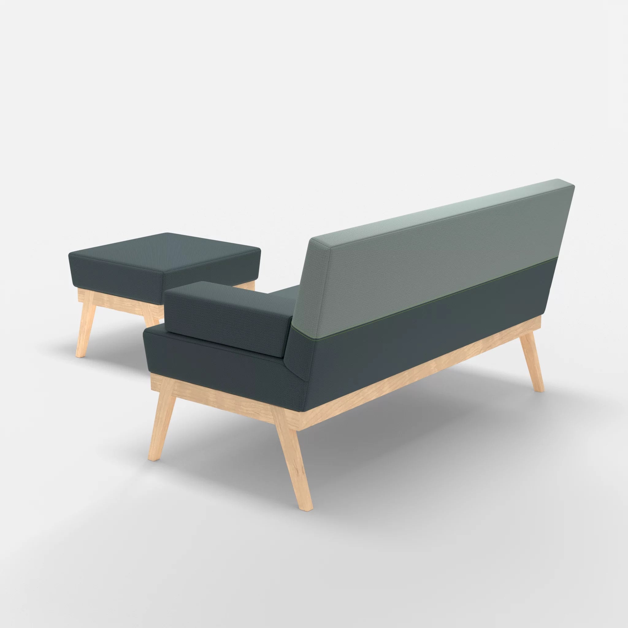 2er Sitzsofa Bauz mit Pouf credojaspis-credolake in Türkis und Graublau von hinten