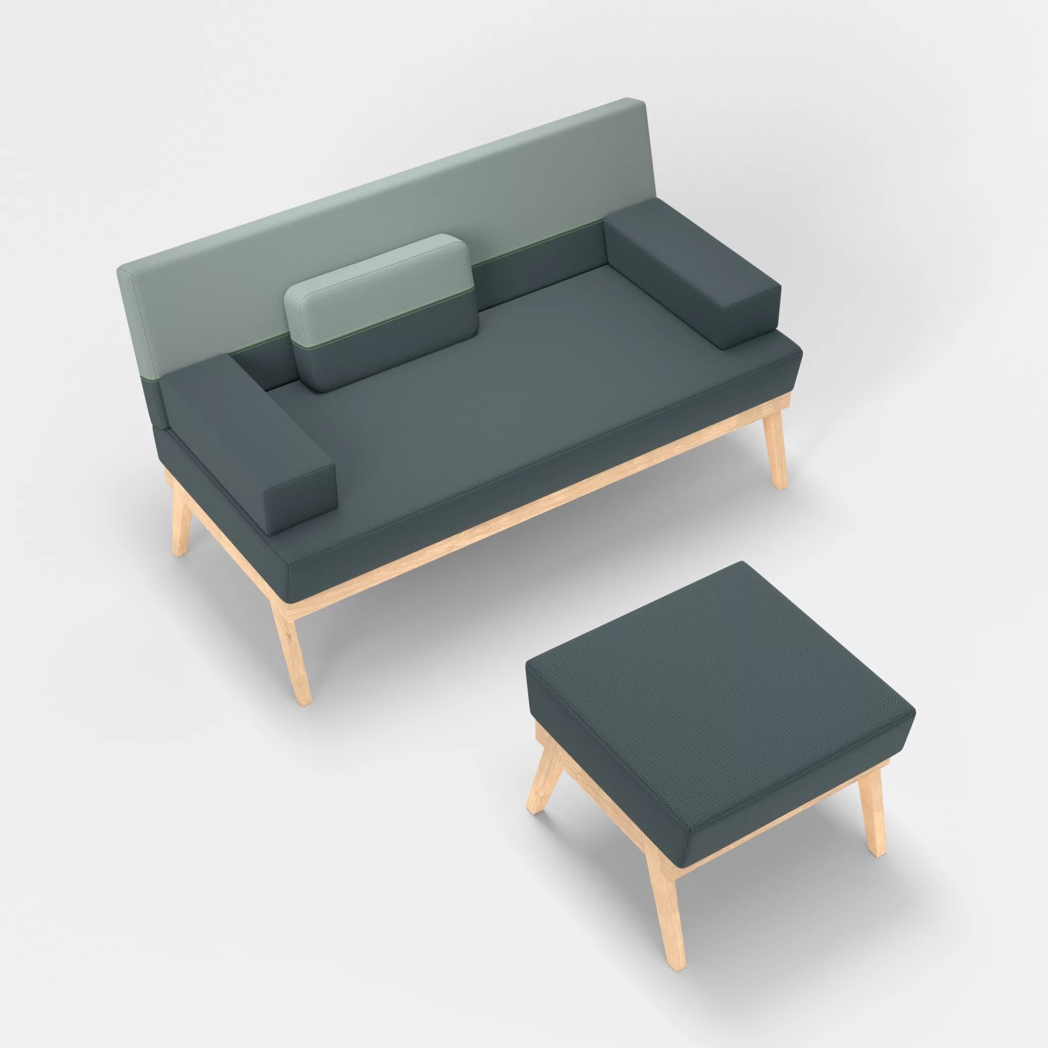 2er Sitzsofa Bauz mit Pouf credojaspis-credolake in Türkis und Graublau von oben