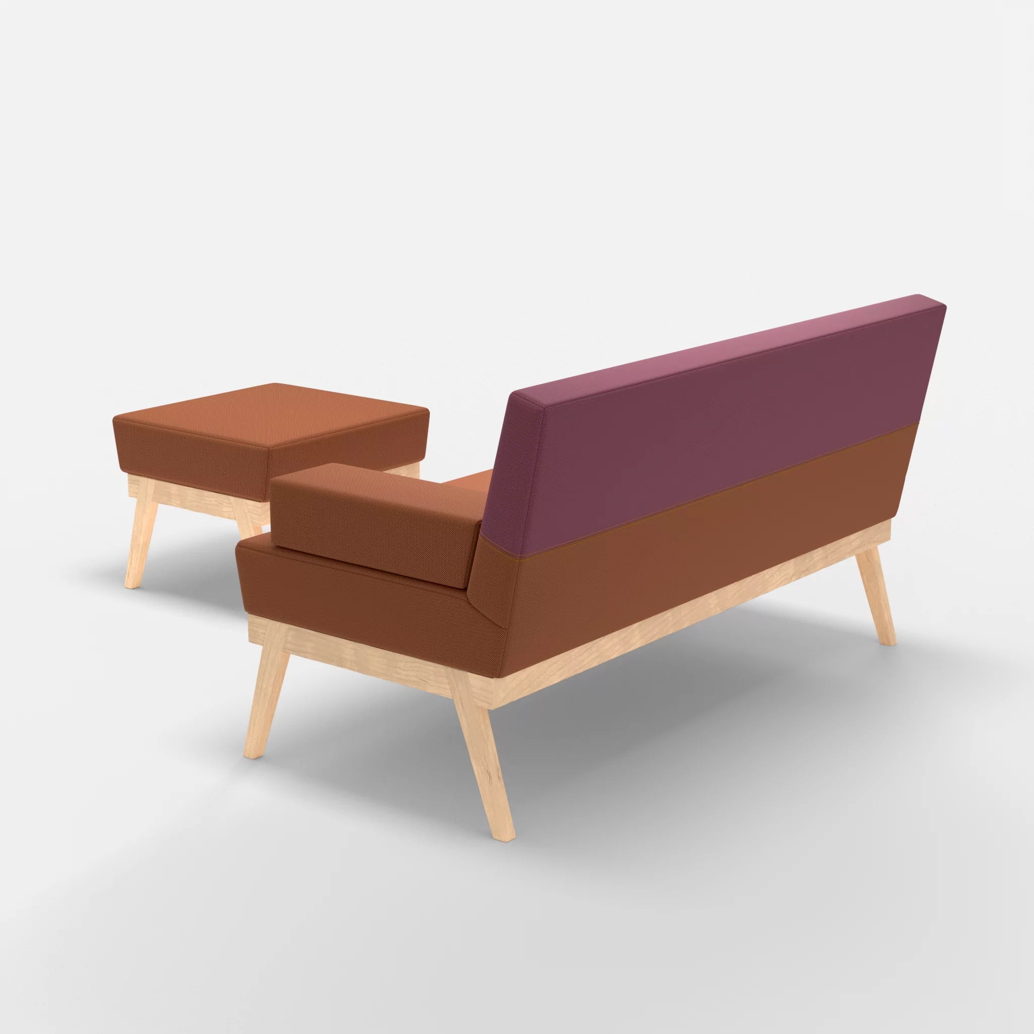 2er Sitzsofa Bauz mit Pouf credokupfer-credobreva in Braun und Violett von hinten
