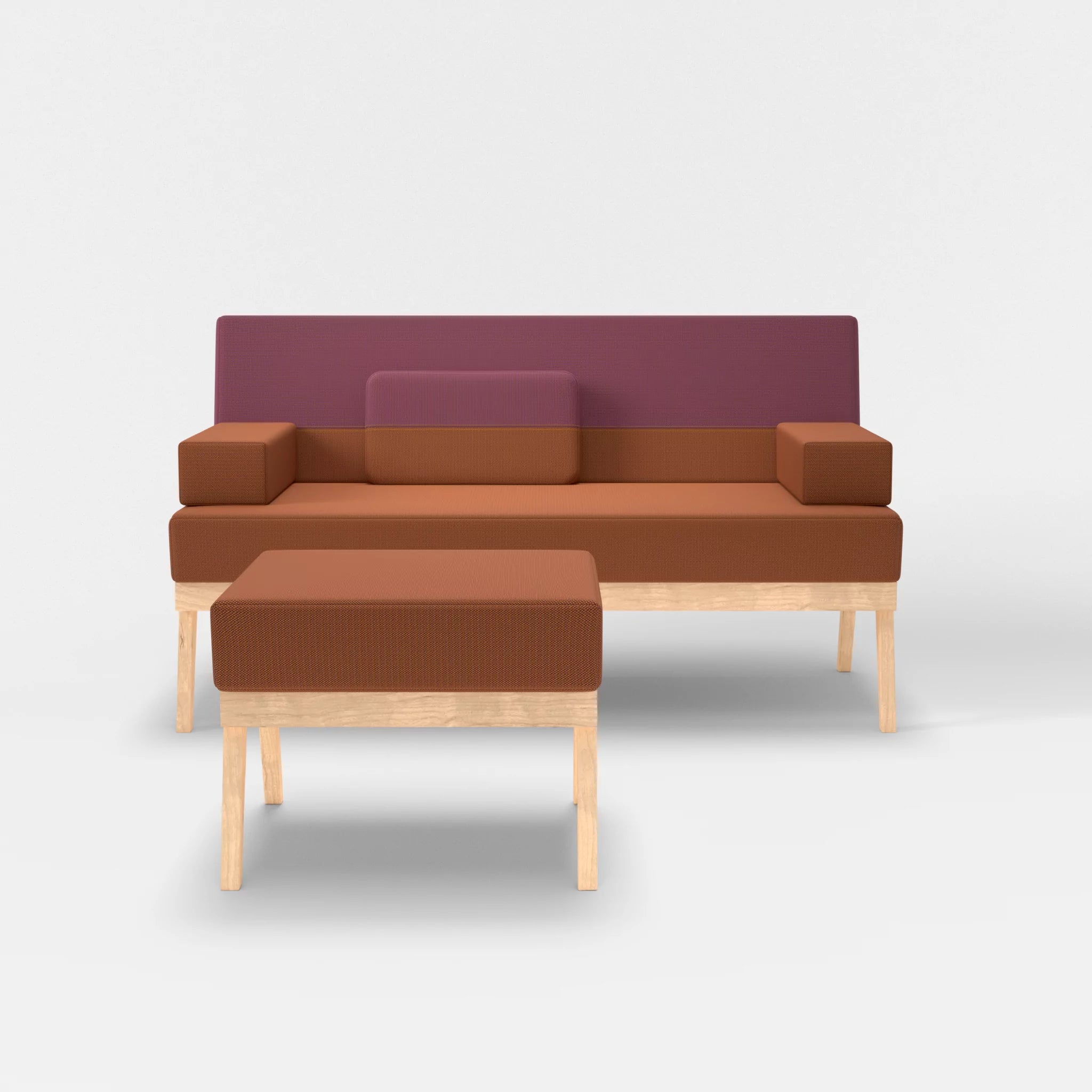 2er Sitzsofa Bauz mit Pouf credokupfer-credobreva in Braun und Violett von vorne