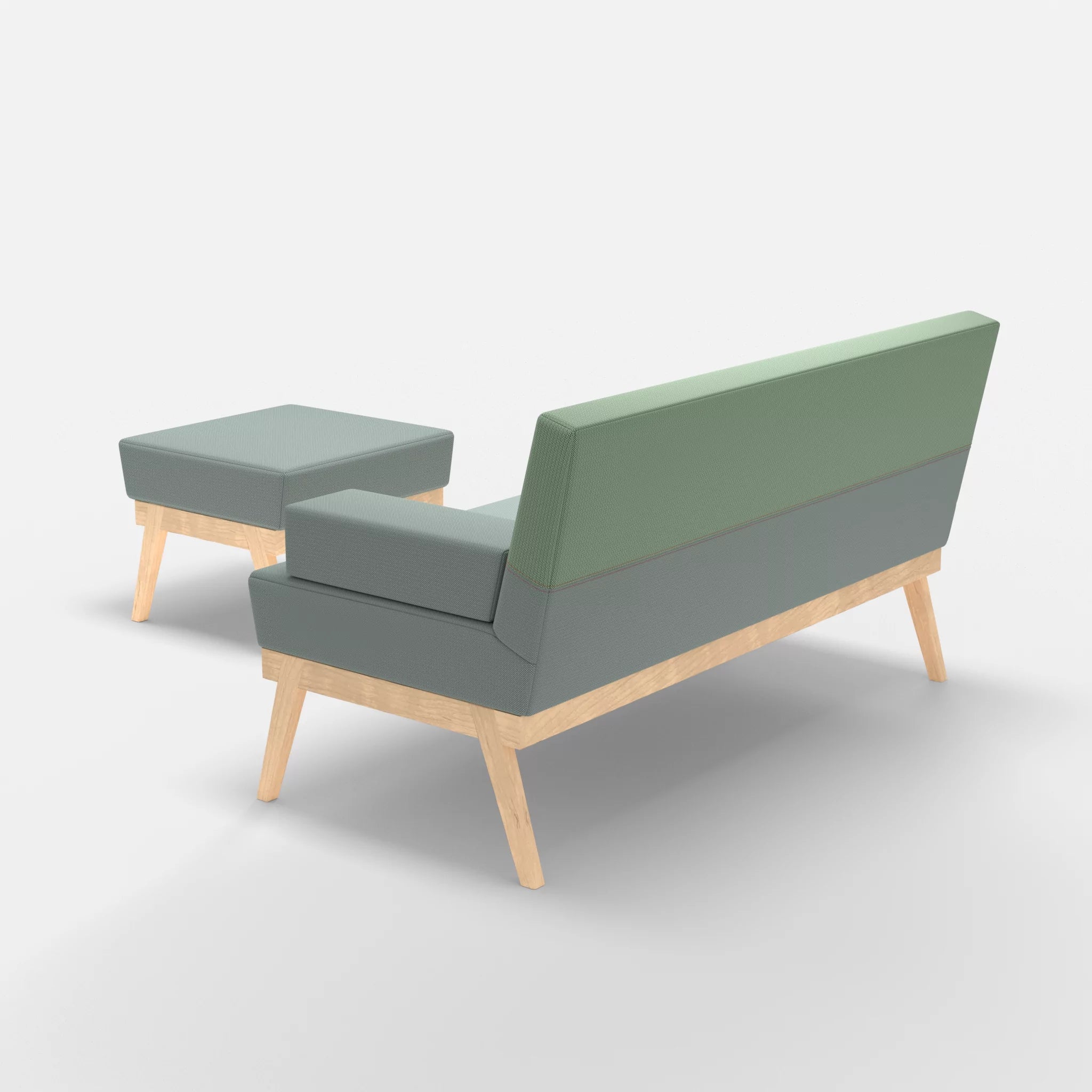 2er Sitzsofa Bauz mit Pouf credolake-credoaloe in Graublau und Hellgrün von hinten