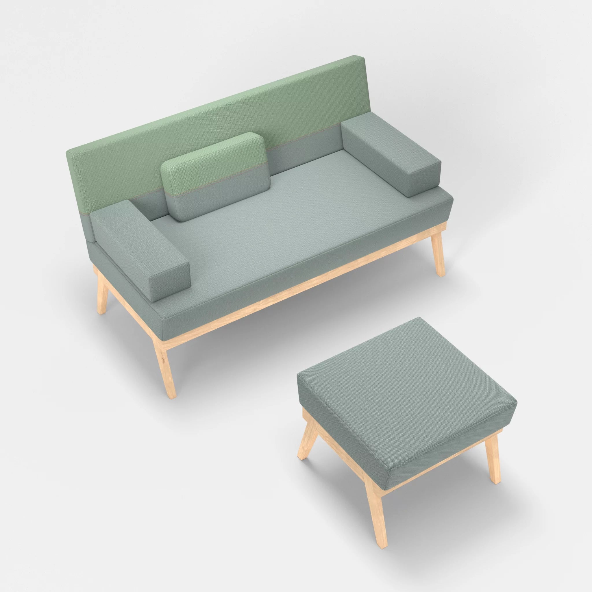 2er Sitzsofa Bauz mit Pouf credolake-credoaloe in Graublau und Hellgrün von oben