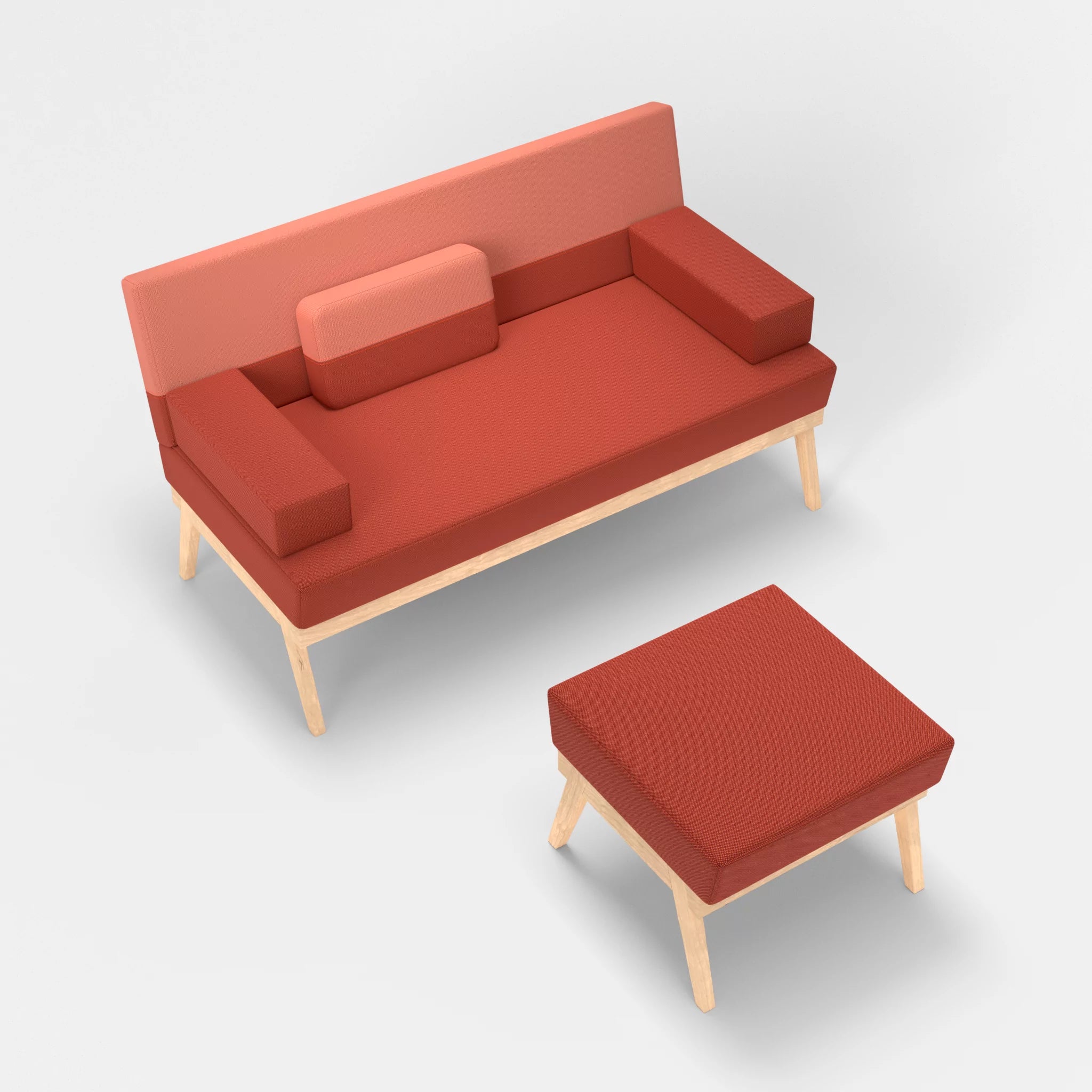 2er Sitzsofa Bauz mit Pouf credolampion-credograpefruit in Rot und Coral von oben