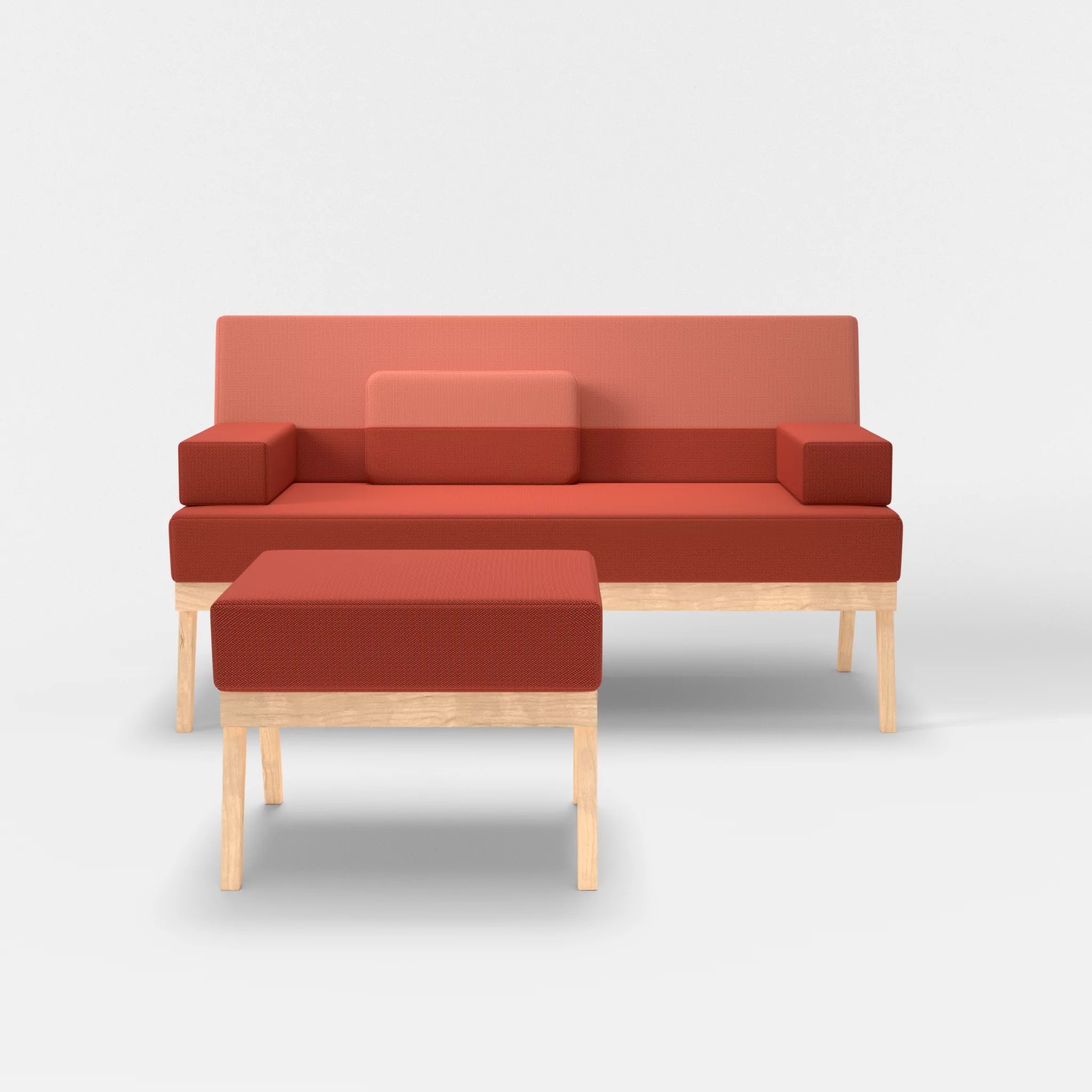2er Sitzsofa Bauz mit Pouf credolampion-credograpefruit in Rot und Coral von vorne