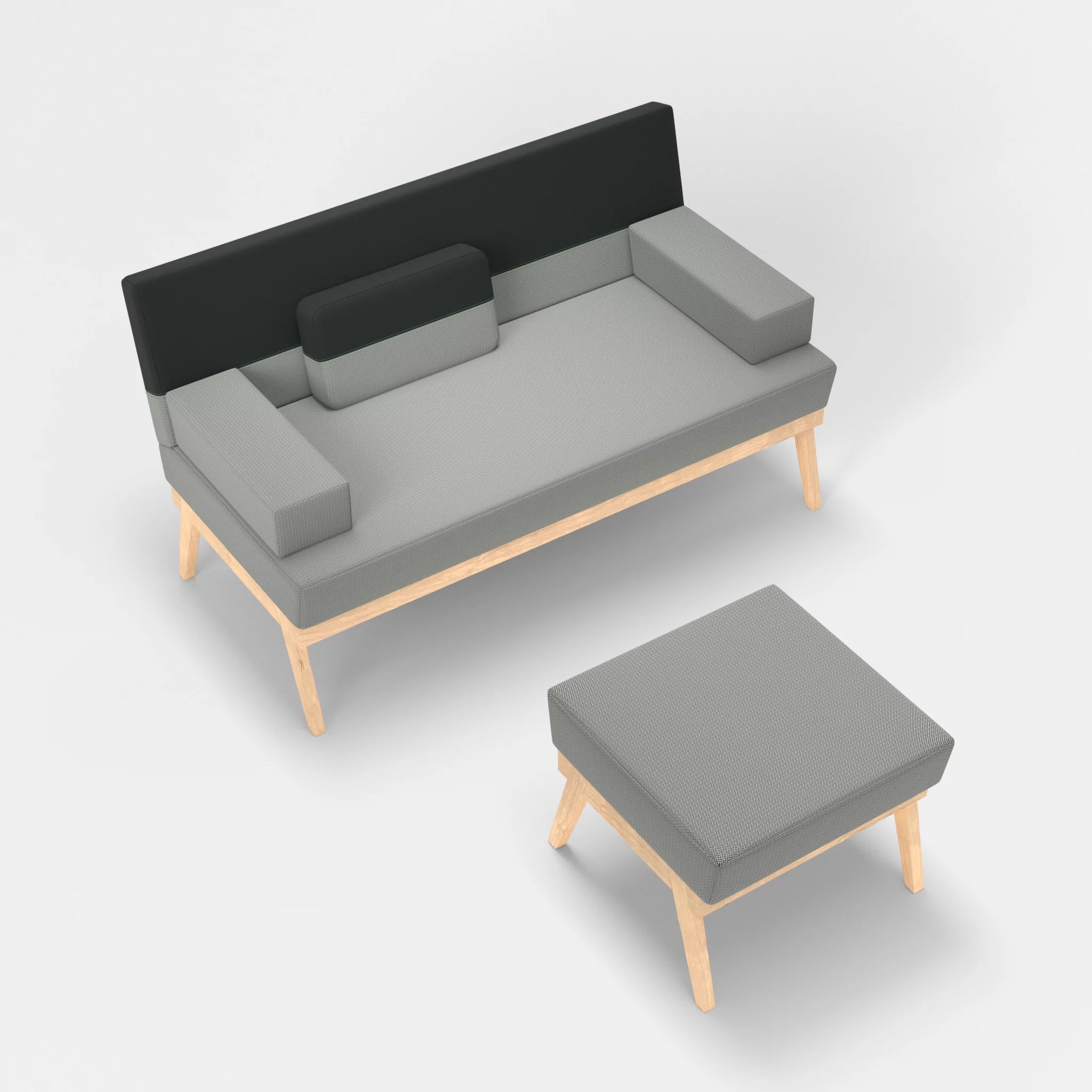 2er Sitzsofa Bauz mit Pouf credopepper-credoblack in Dunkelgrau und Schwarz von oben