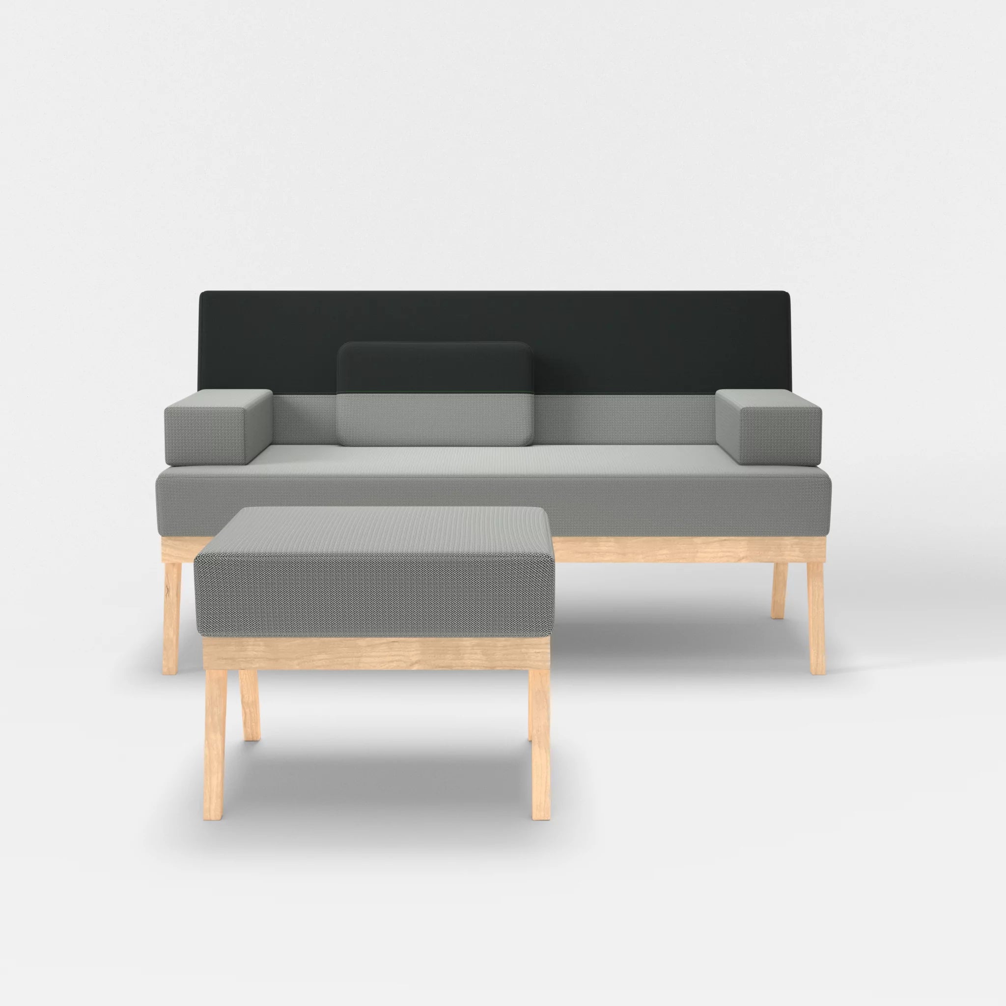 2er Sitzsofa Bauz mit Pouf credopepper-credoblack in Dunkelgrau und Schwarz von vorne