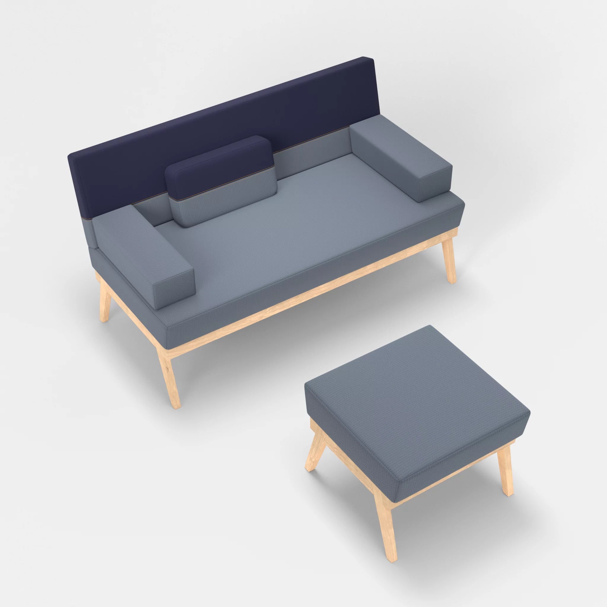 2er Sitzsofa Bauz mit Pouf credosea-credonavy in Blau und Navy von oben