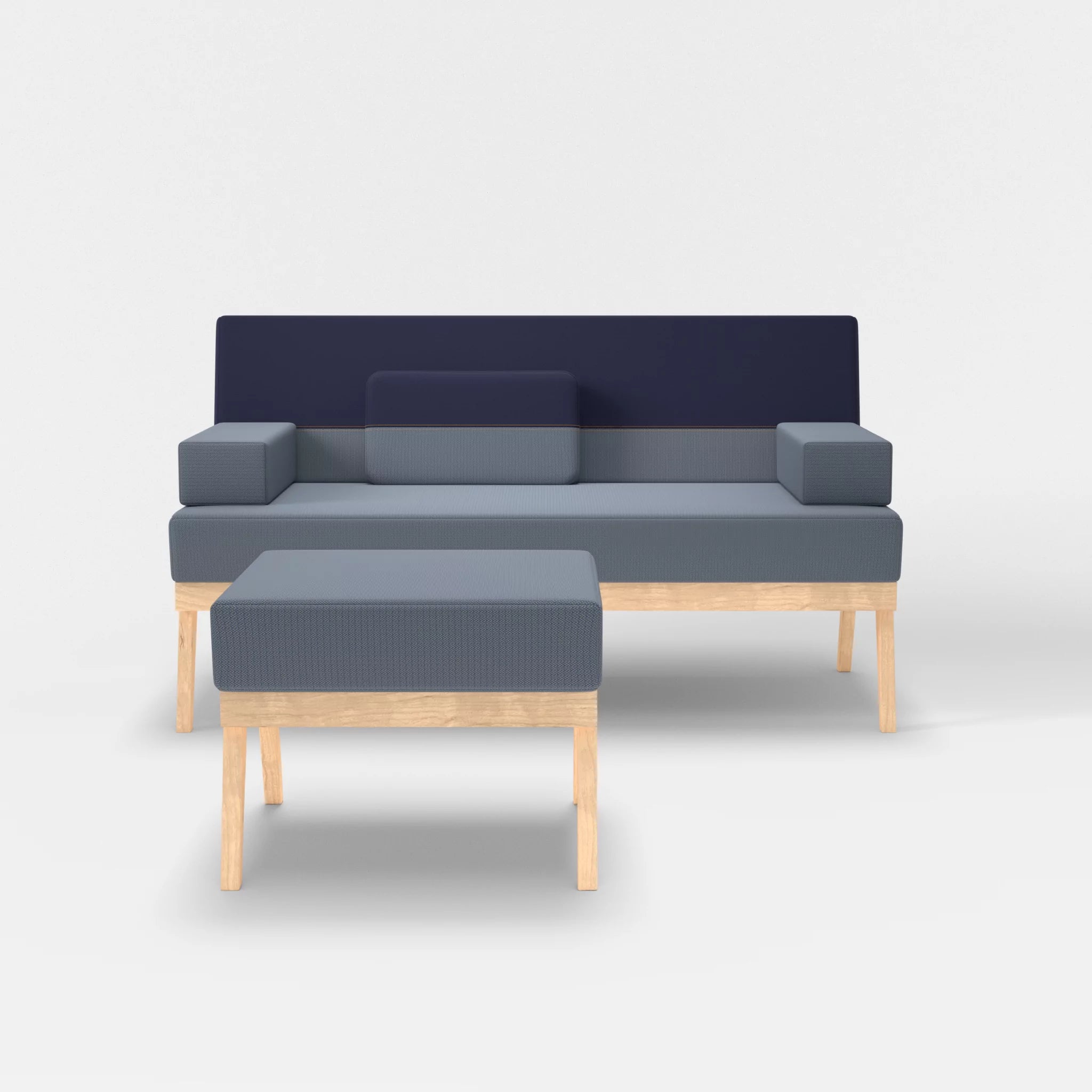 2er Sitzsofa Bauz mit Pouf credosea-credonavy in Blau und Navy von vorne