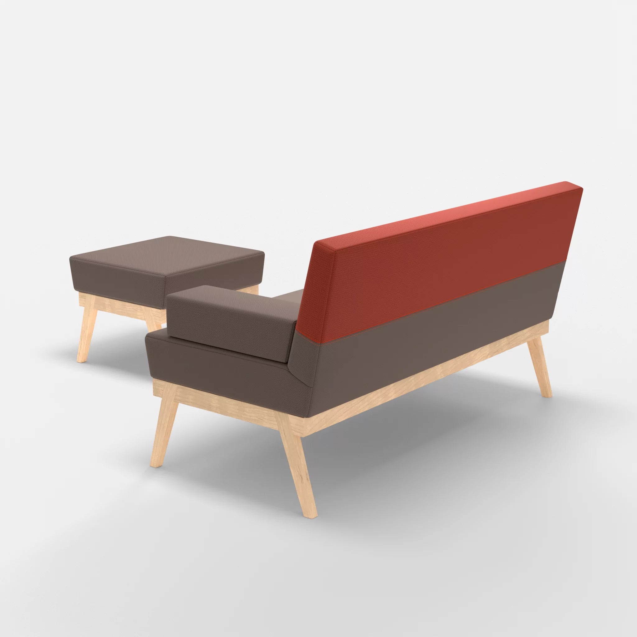 2er Sitzsofa Bauz mit Pouf credowalnut-credolampion in Dunkelgrau und Rot von hinten