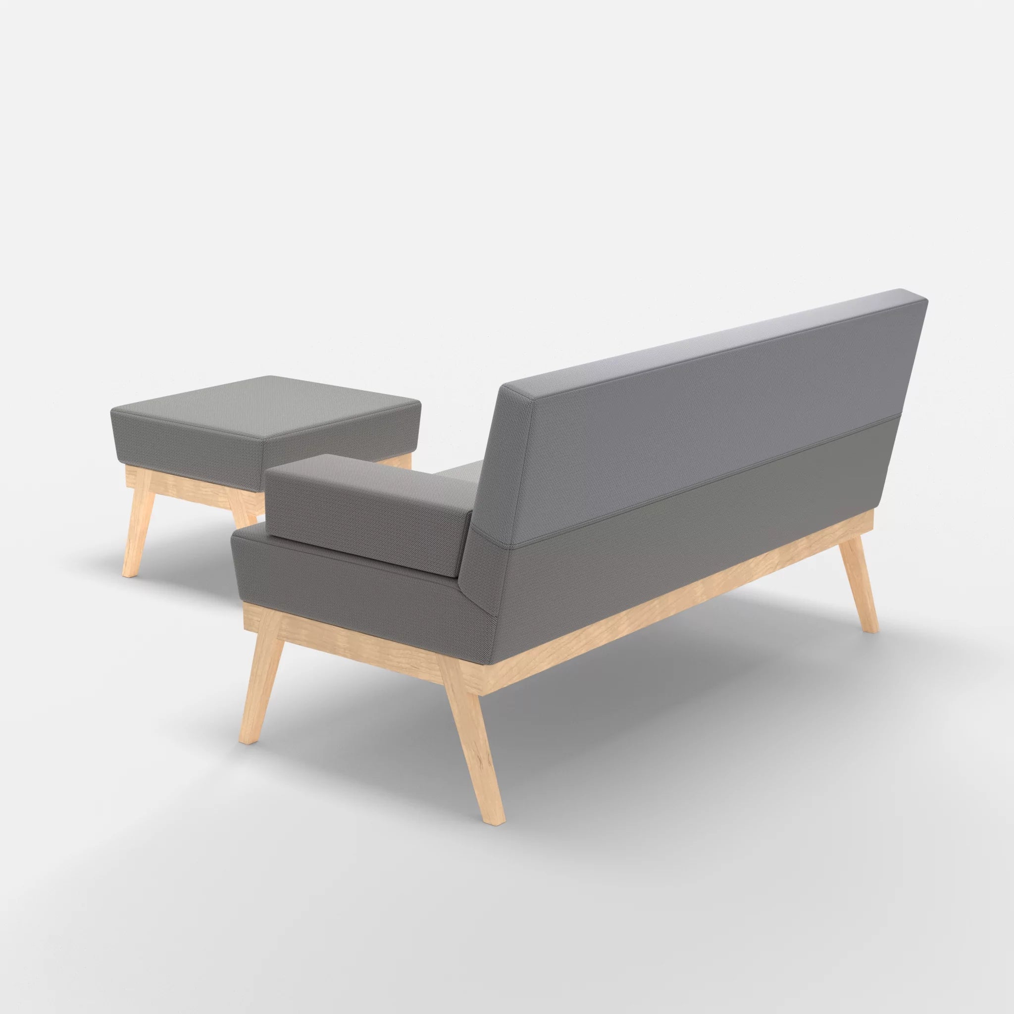 2er Sitzsofa Bauz mit Pouf credozinn-credochalk in Mittelgrau und Hellgrau von hinten