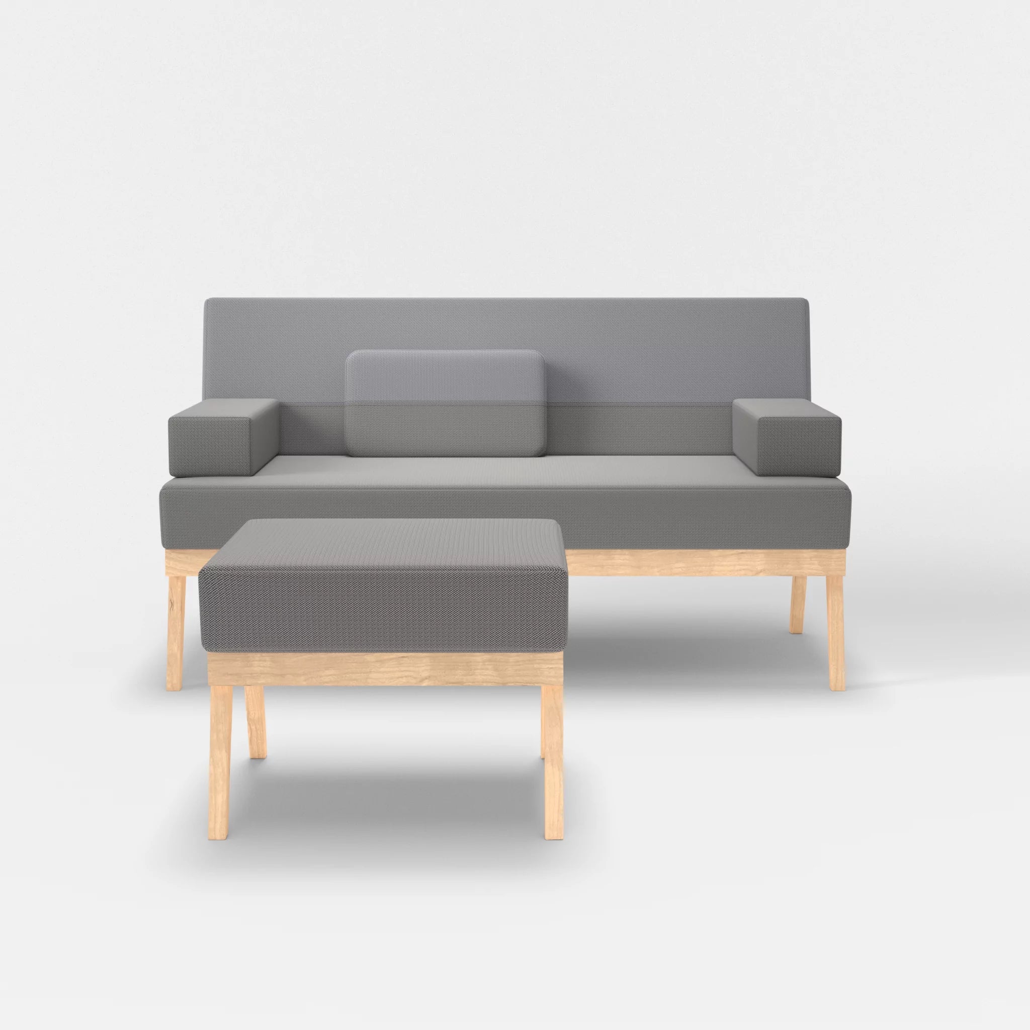 2er Sitzsofa Bauz mit Pouf credozinn-credochalk in Mittelgrau und Hellgrau von vorne