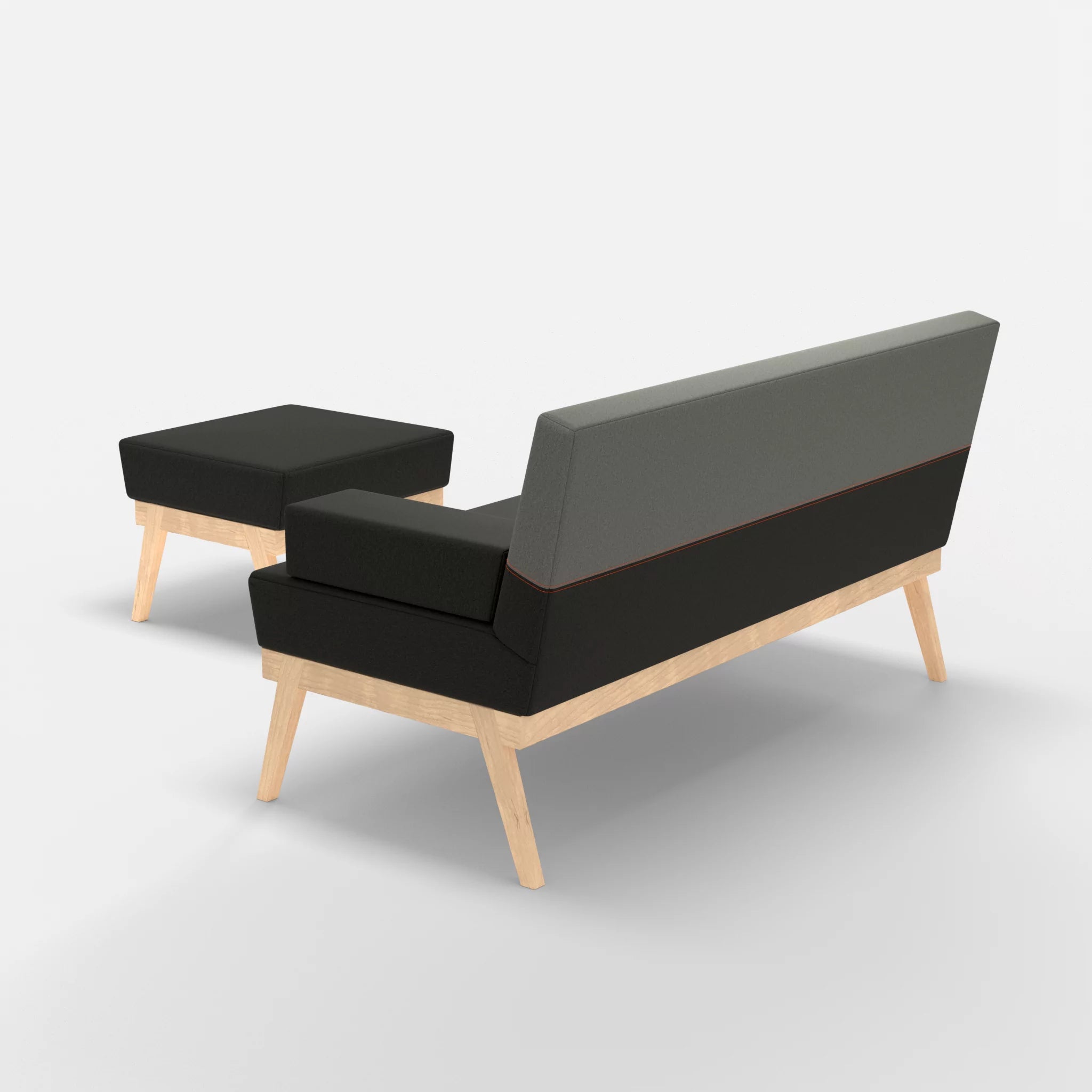 2er Sitzsofa Bauz mit Pouf dama0002-dama0003 in Anthrazit und Mittelgrau von hinten