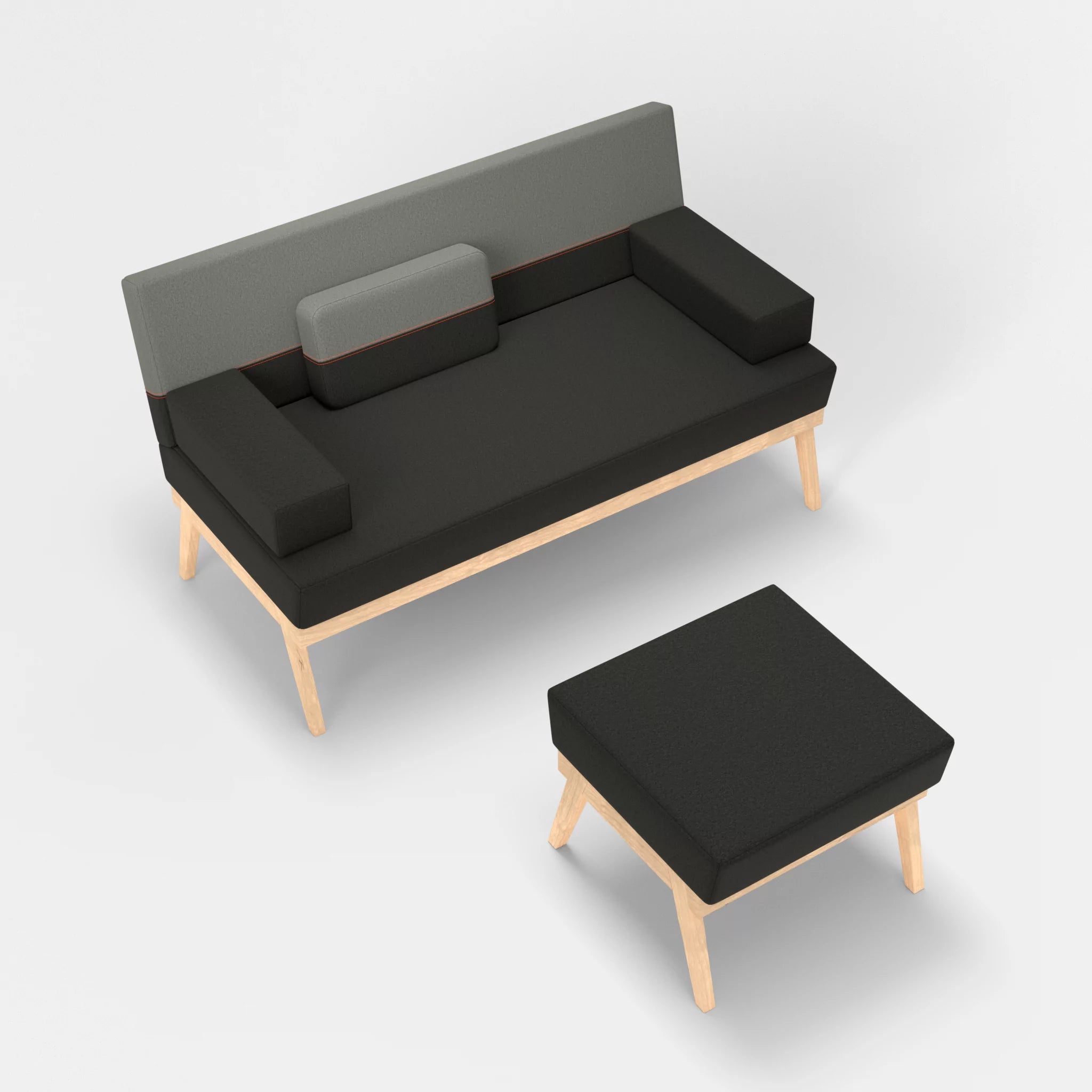 2er Sitzsofa Bauz mit Pouf dama0002-dama0003 in Anthrazit und Mittelgrau von oben