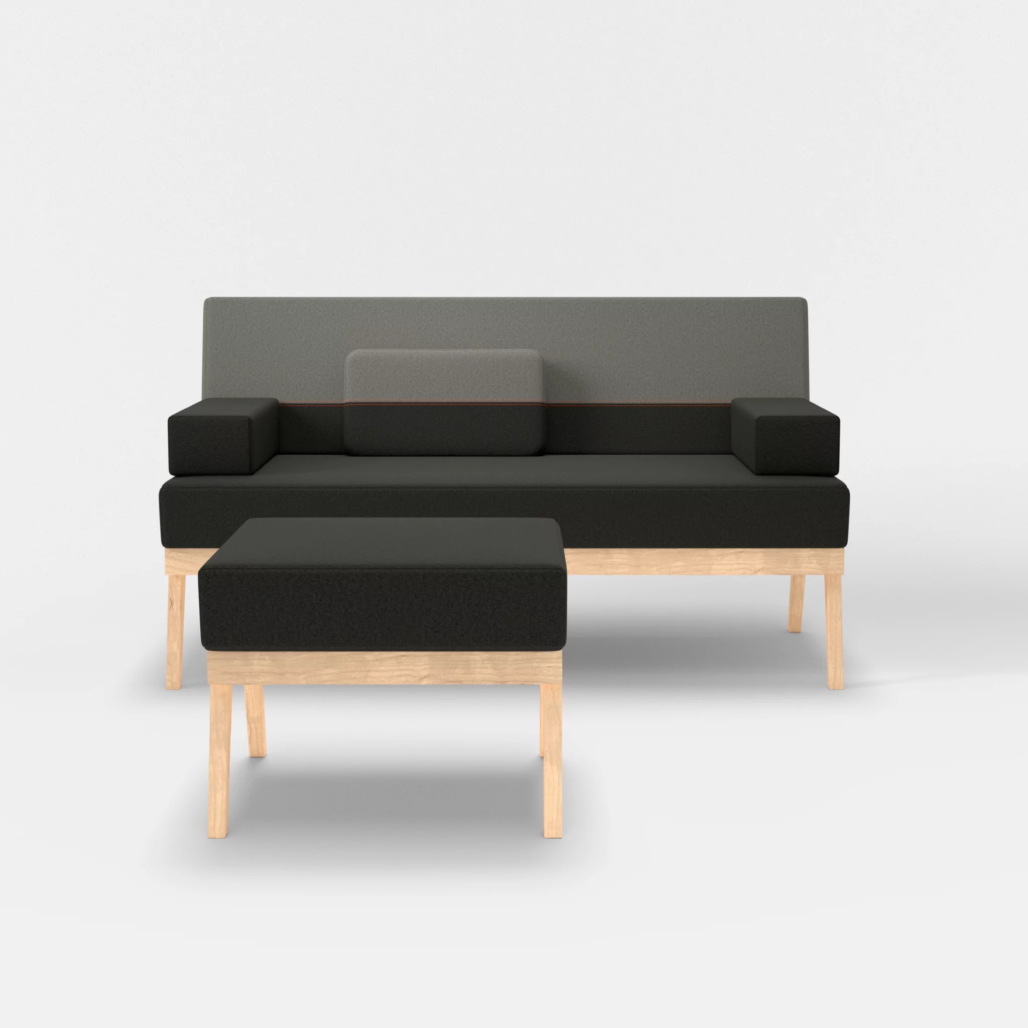 2er Sitzsofa Bauz mit Pouf dama0002-dama0003 in Anthrazit und Mittelgrau von vorne