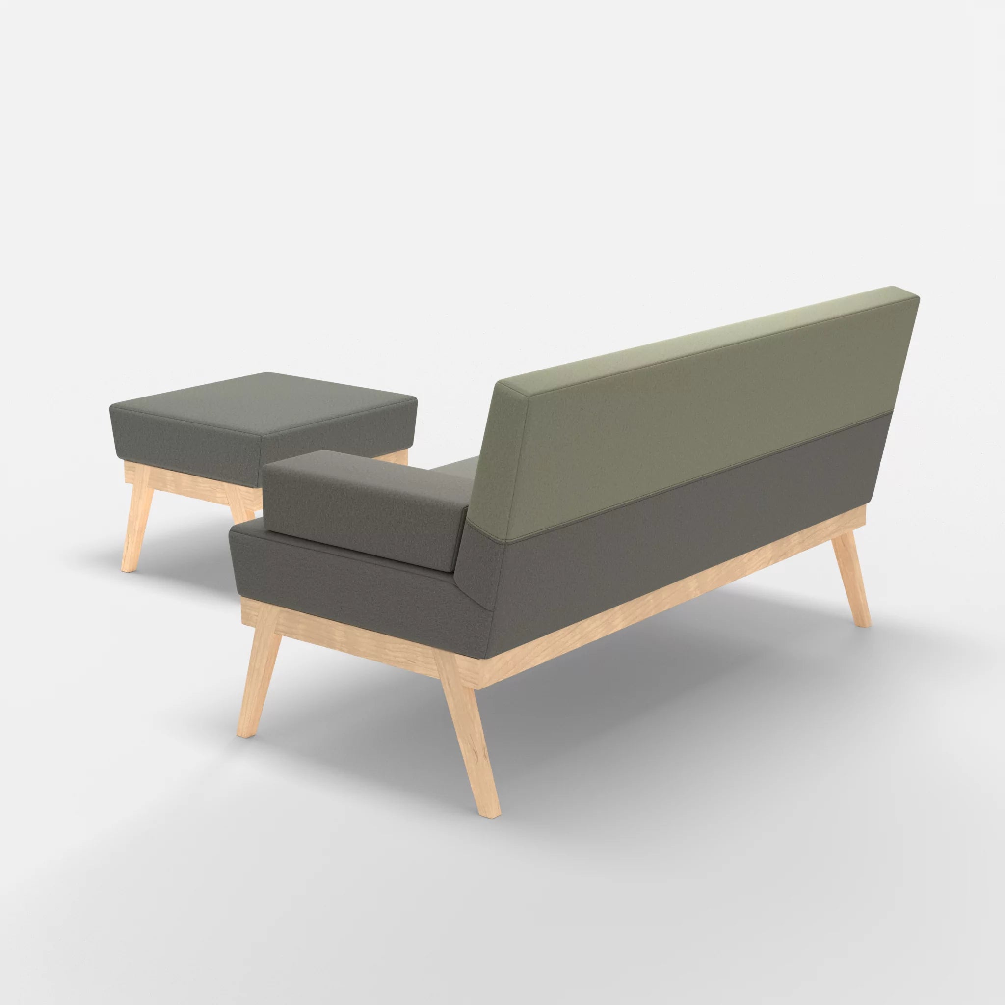 2er Sitzsofa Bauz mit Pouf dama0003-dama0057 in Mittelgrau und Hellgrau von hinten