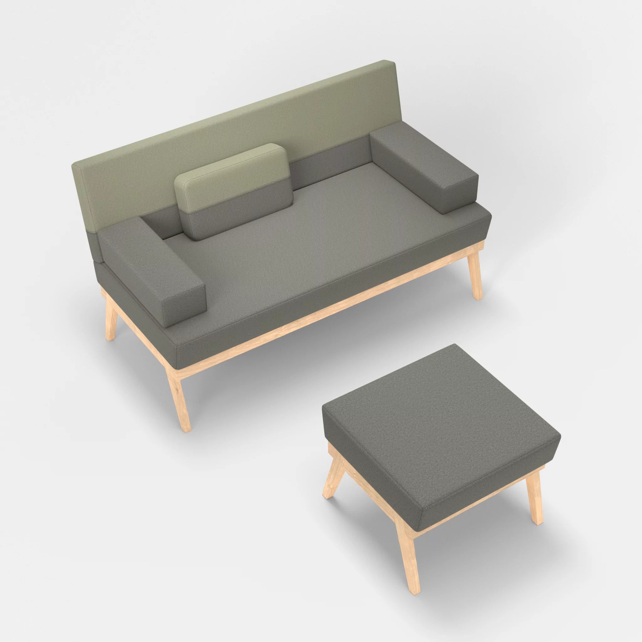 2er Sitzsofa Bauz mit Pouf dama0003-dama0057 in Mittelgrau und Hellgrau von oben