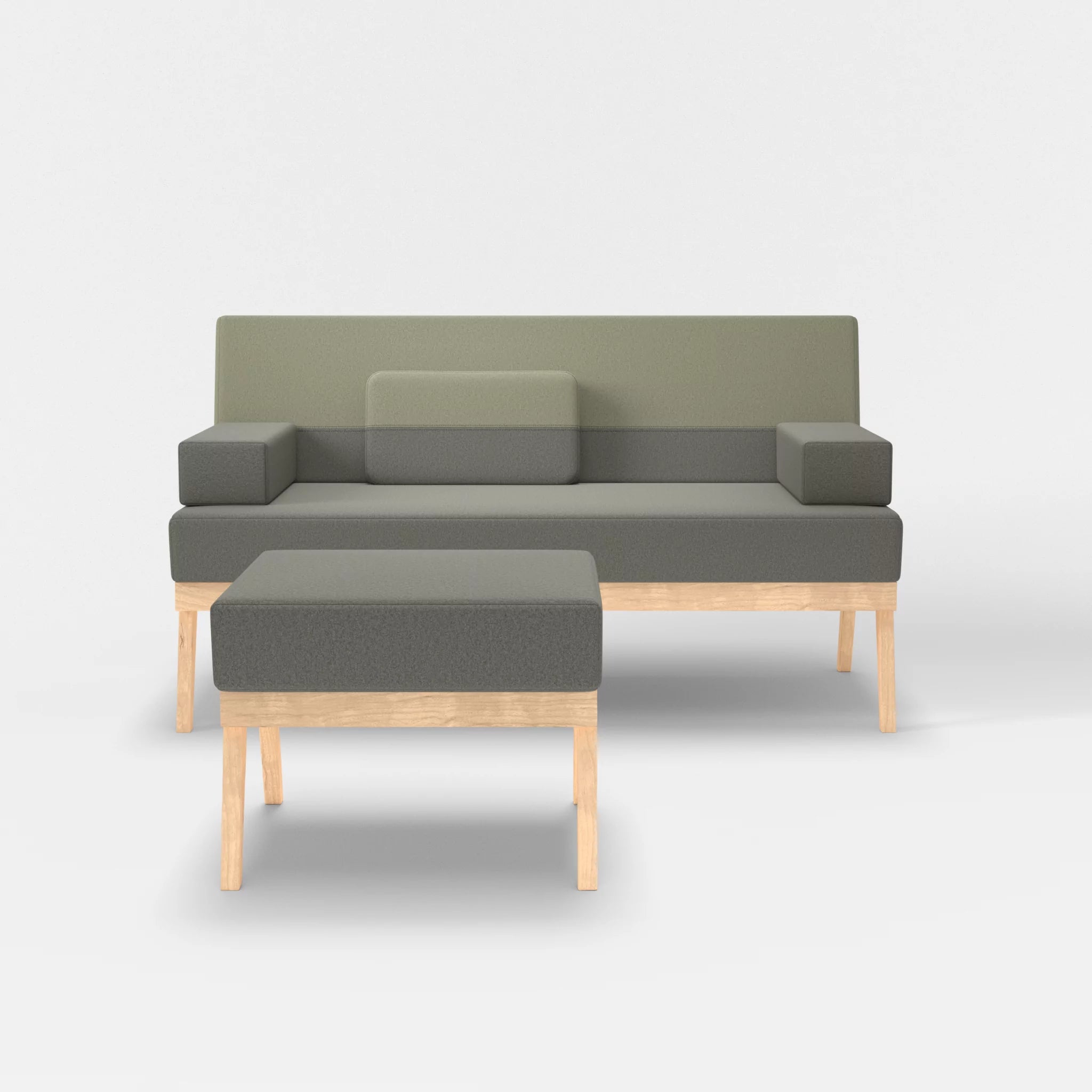 2er Sitzsofa Bauz mit Pouf dama0003-dama0057 in Mittelgrau und Hellgrau von vorne