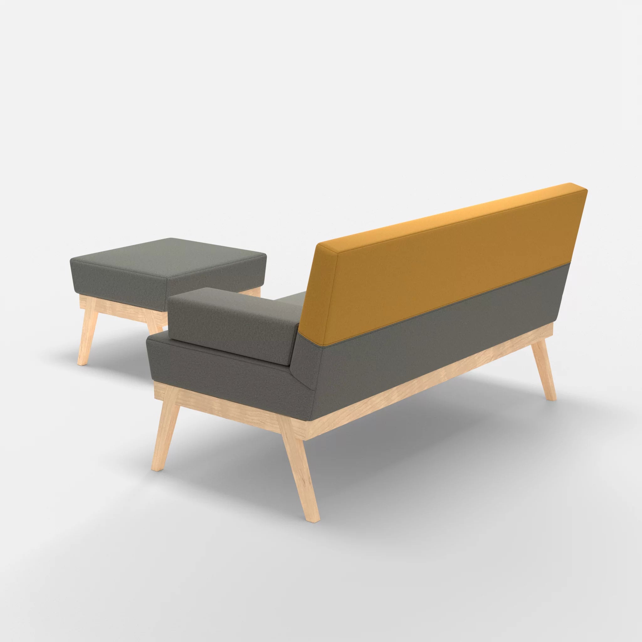 2er Sitzsofa Bauz mit Pouf dama0003-dama0081 in Mittelgrau und Curry von hinten
