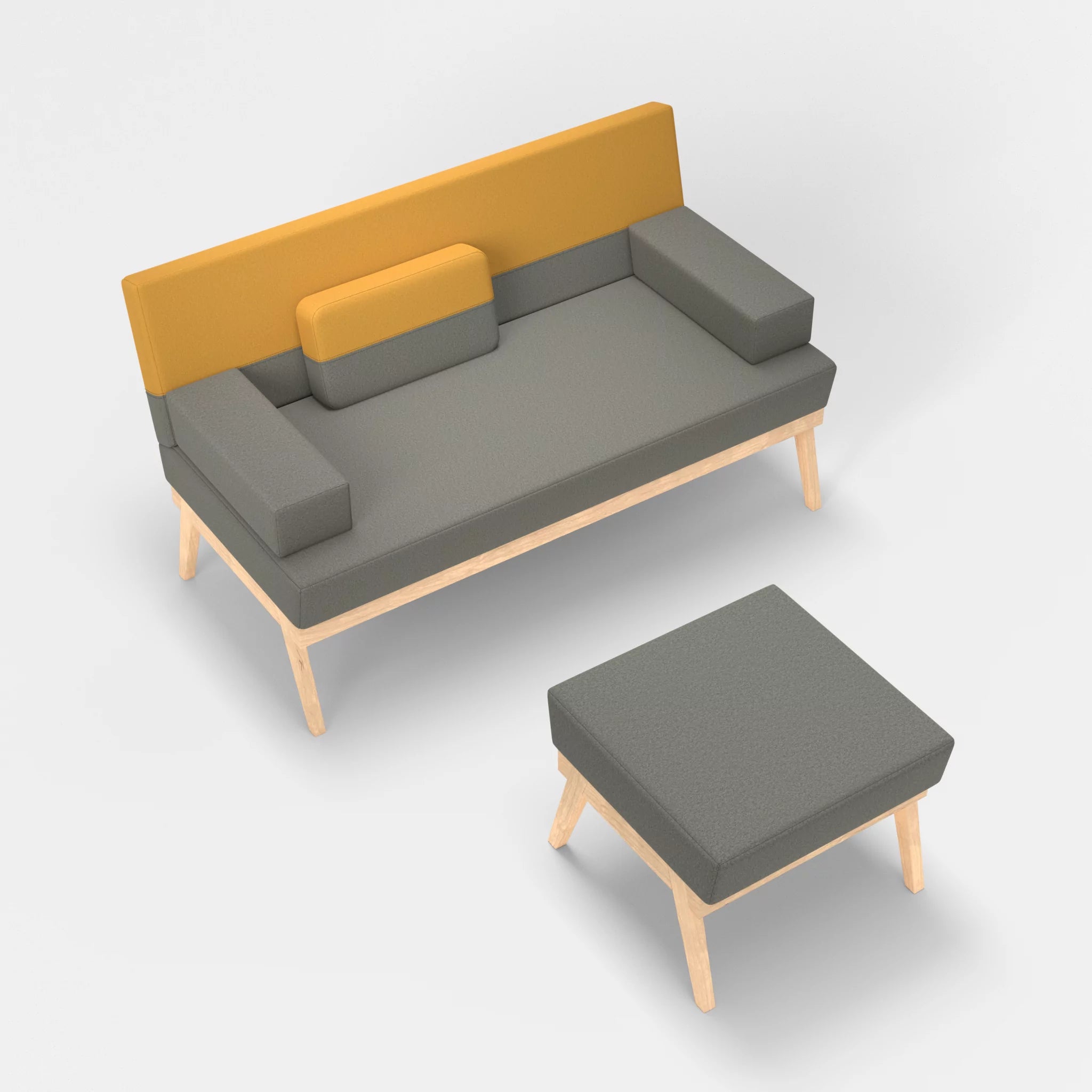 2er Sitzsofa Bauz mit Pouf dama0003-dama0081 in Mittelgrau und Curry von oben