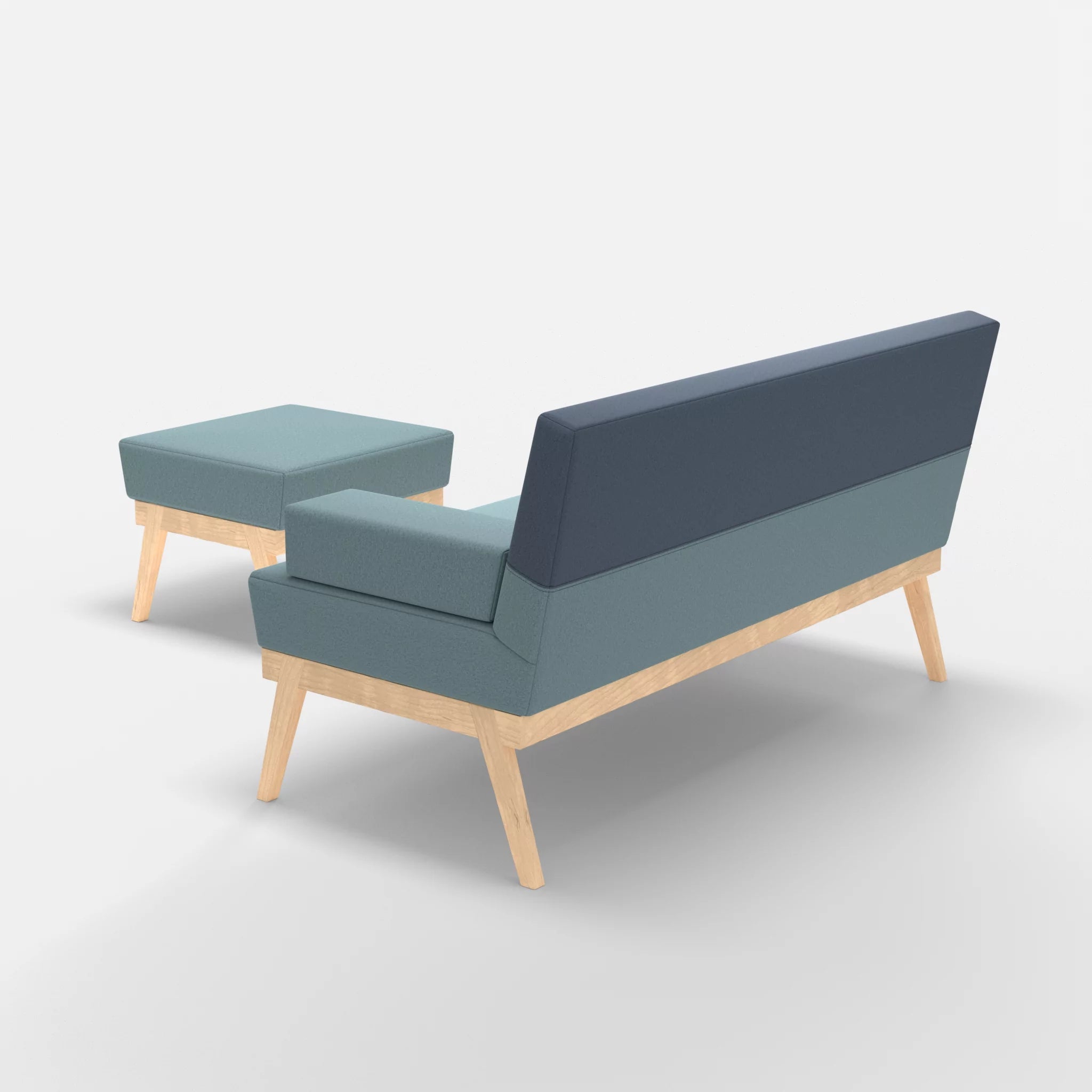 2er Sitzsofa Bauz mit Pouf dama0016-dama0075 in Hellblau und Blau von hinten