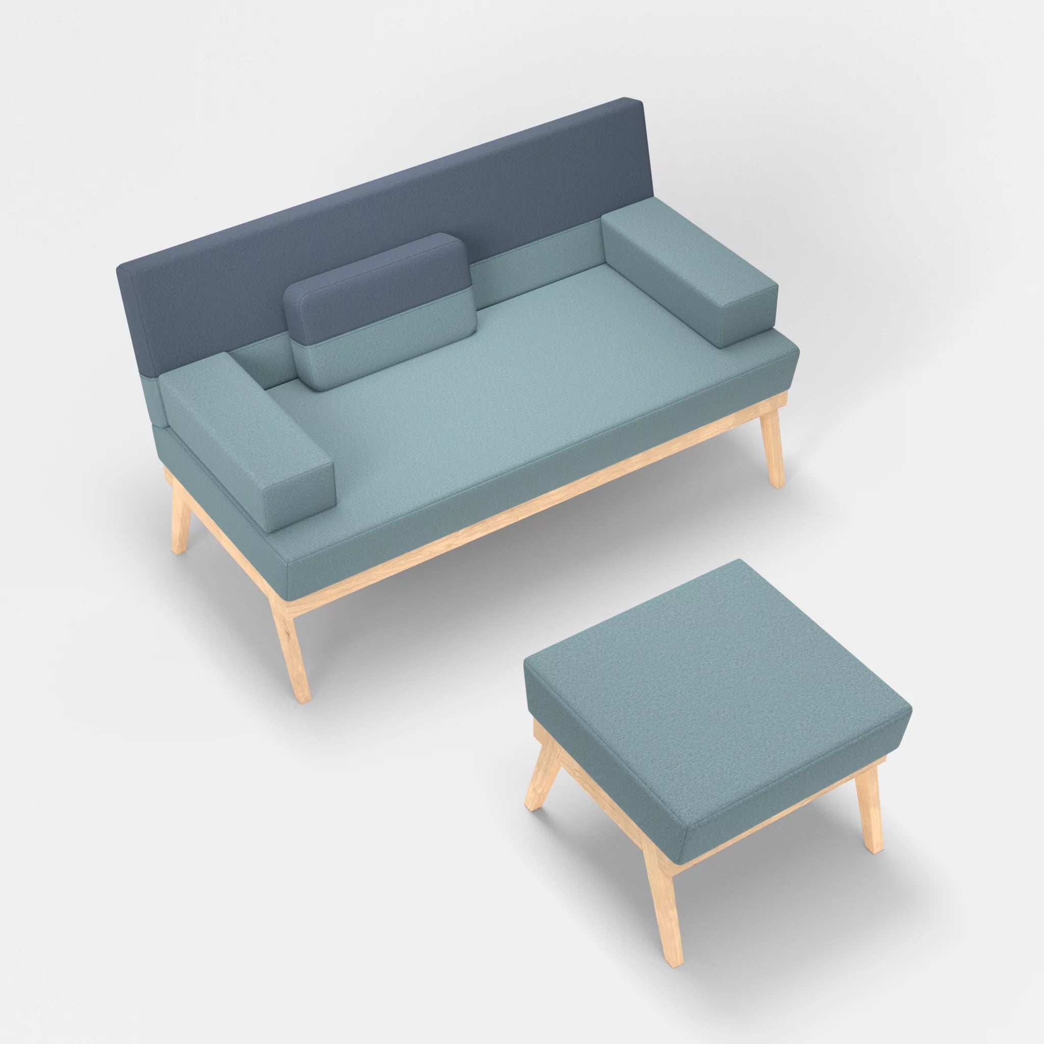 2er Sitzsofa Bauz mit Pouf dama0016-dama0075 in Hellblau und Blau von oben