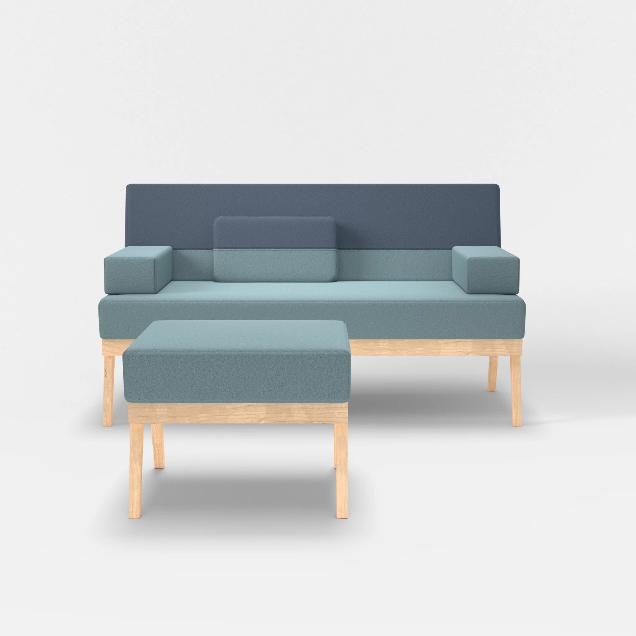 2er Sitzsofa Bauz mit Pouf dama0016-dama0075 in Hellblau und Blau von vorne