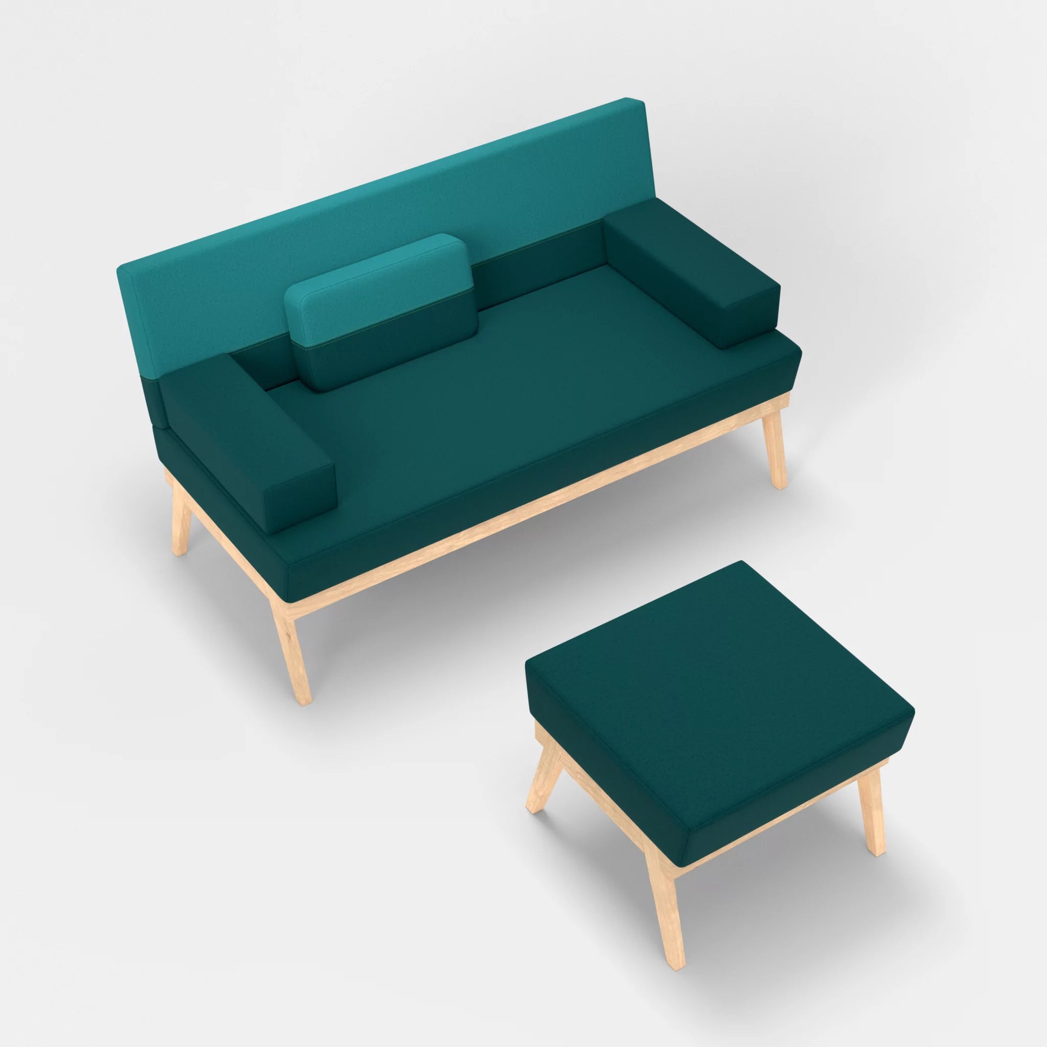 2er Sitzsofa Bauz mit Pouf dama0018-dama0076 in Türkis und Türkis von oben
