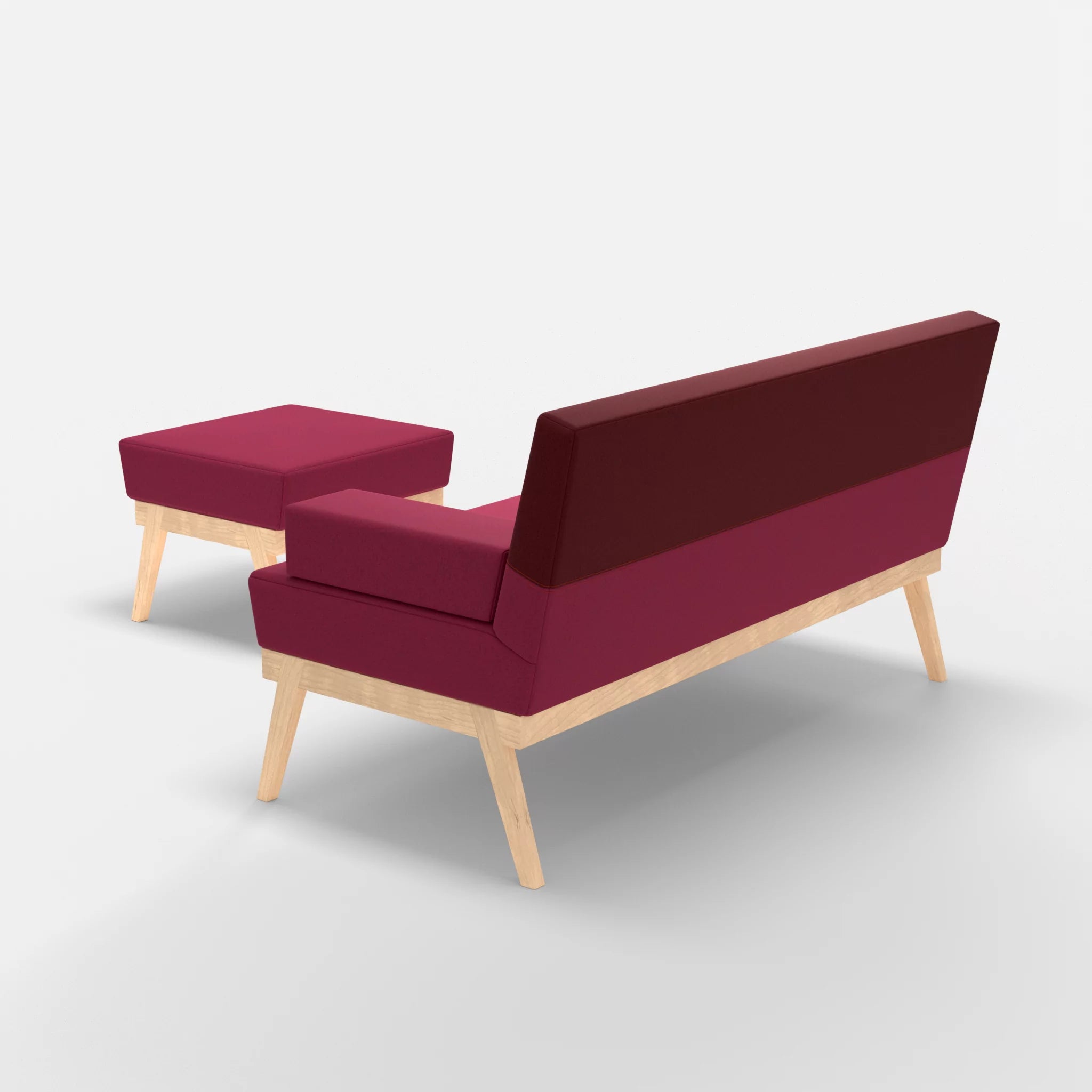 2er Sitzsofa Bauz mit Pouf dama0034-dama0050 in Bordeaux und Fuchsia von hinten