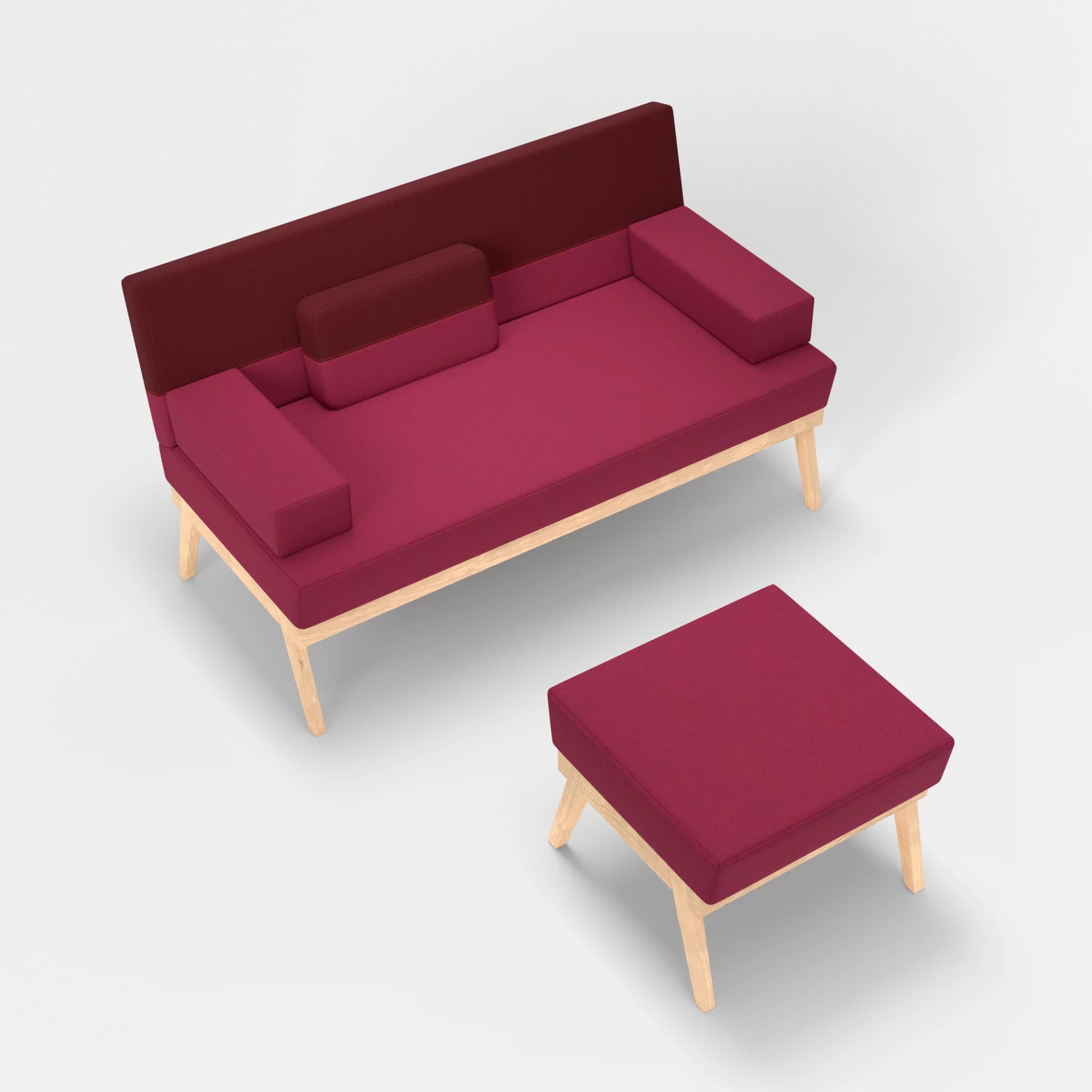 2er Sitzsofa Bauz mit Pouf dama0034-dama0050 in Bordeaux und Fuchsia von oben