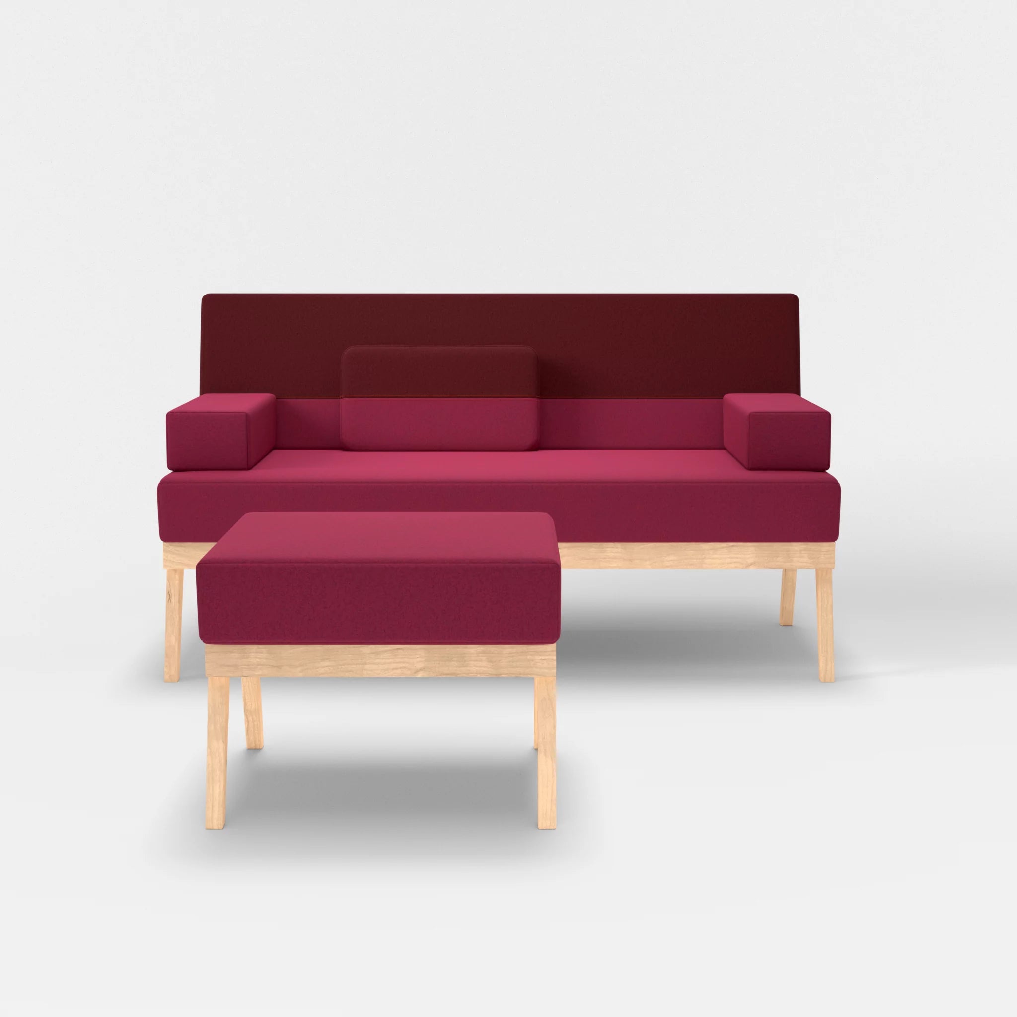 2er Sitzsofa Bauz mit Pouf dama0034-dama0050 in Bordeaux und Fuchsia von vorne