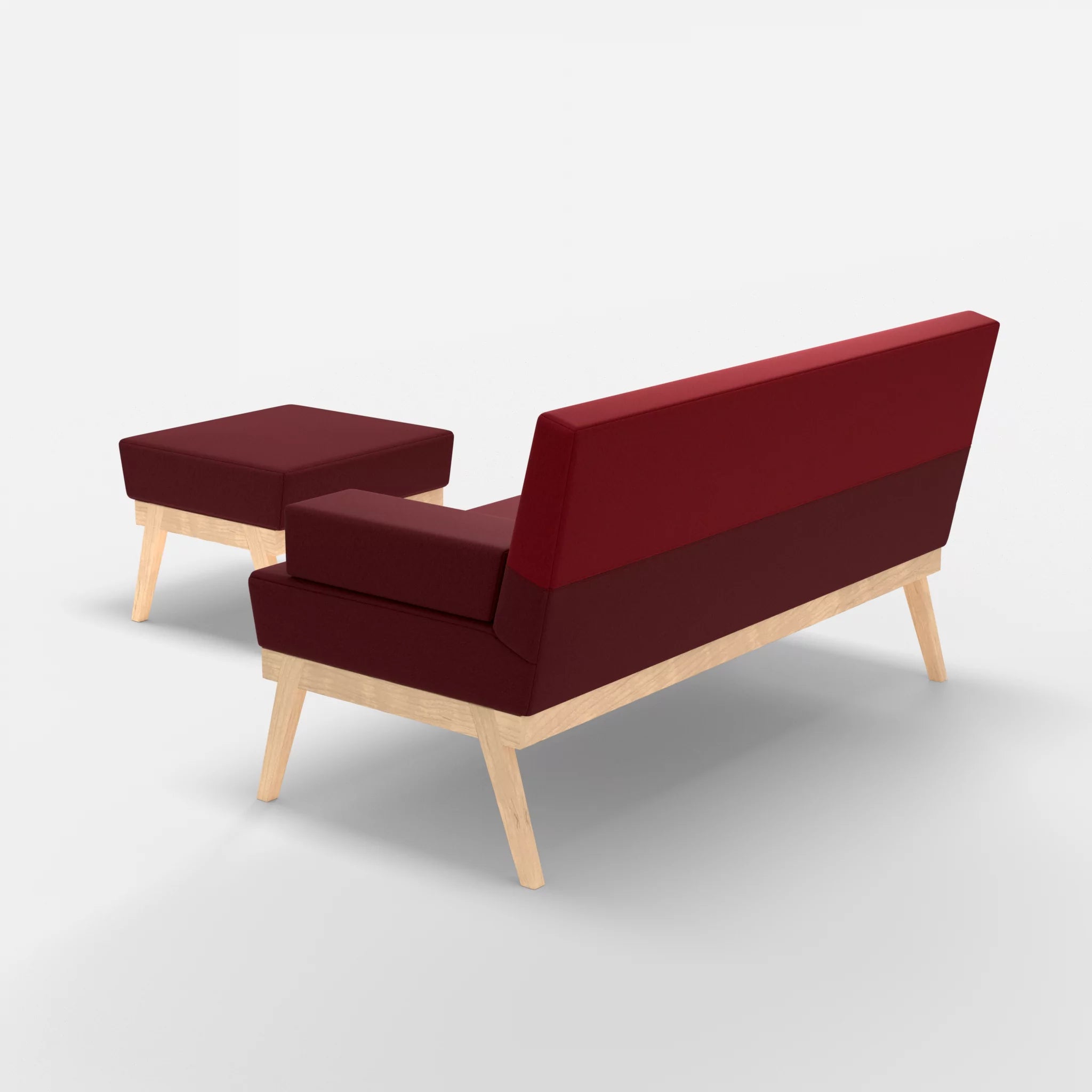 2er Sitzsofa Bauz mit Pouf dama0034-dama0053 in Bordeaux und Rot von hinten