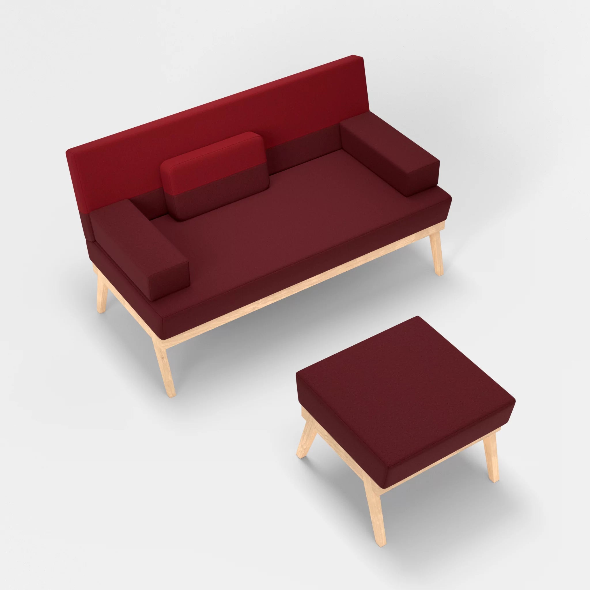 2er Sitzsofa Bauz mit Pouf dama0034-dama0053 in Bordeaux und Rot von oben
