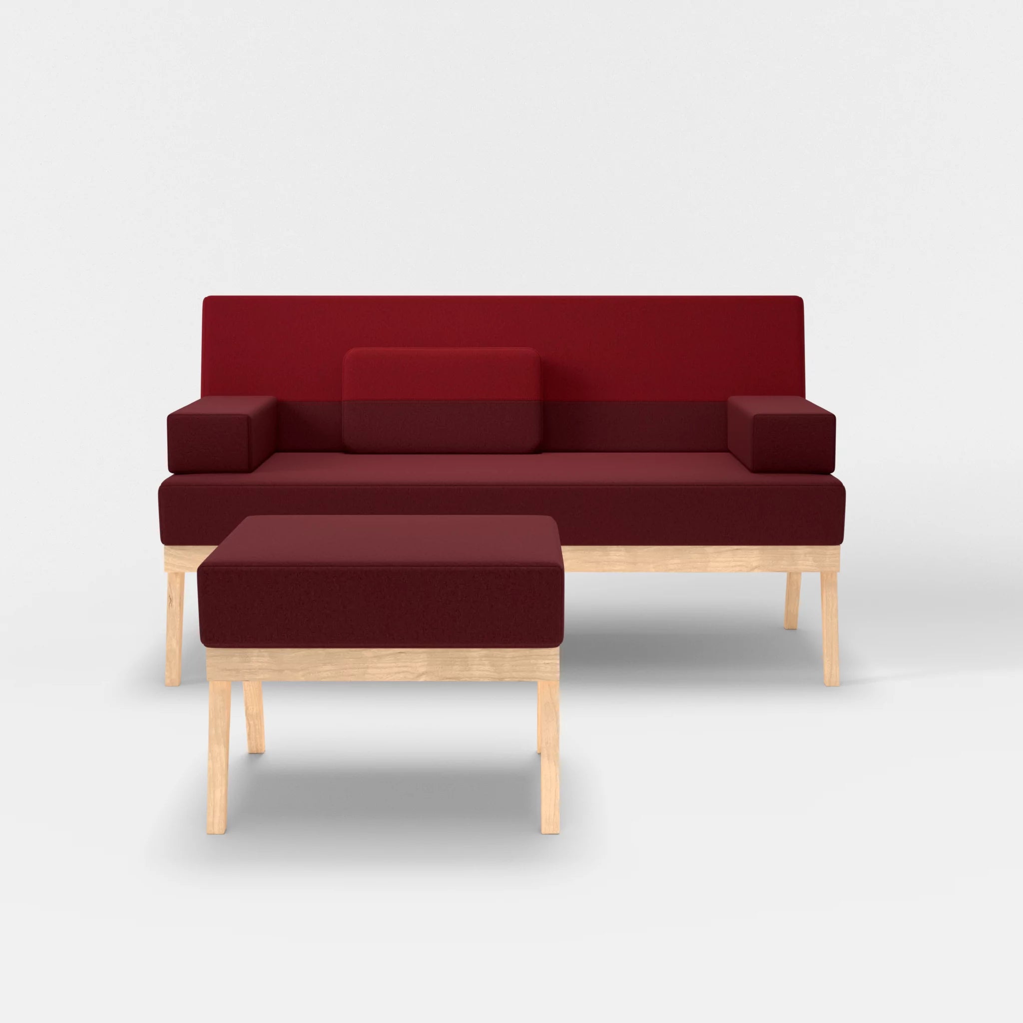 2er Sitzsofa Bauz mit Pouf dama0034-dama0053 in Bordeaux und Rot von vorne