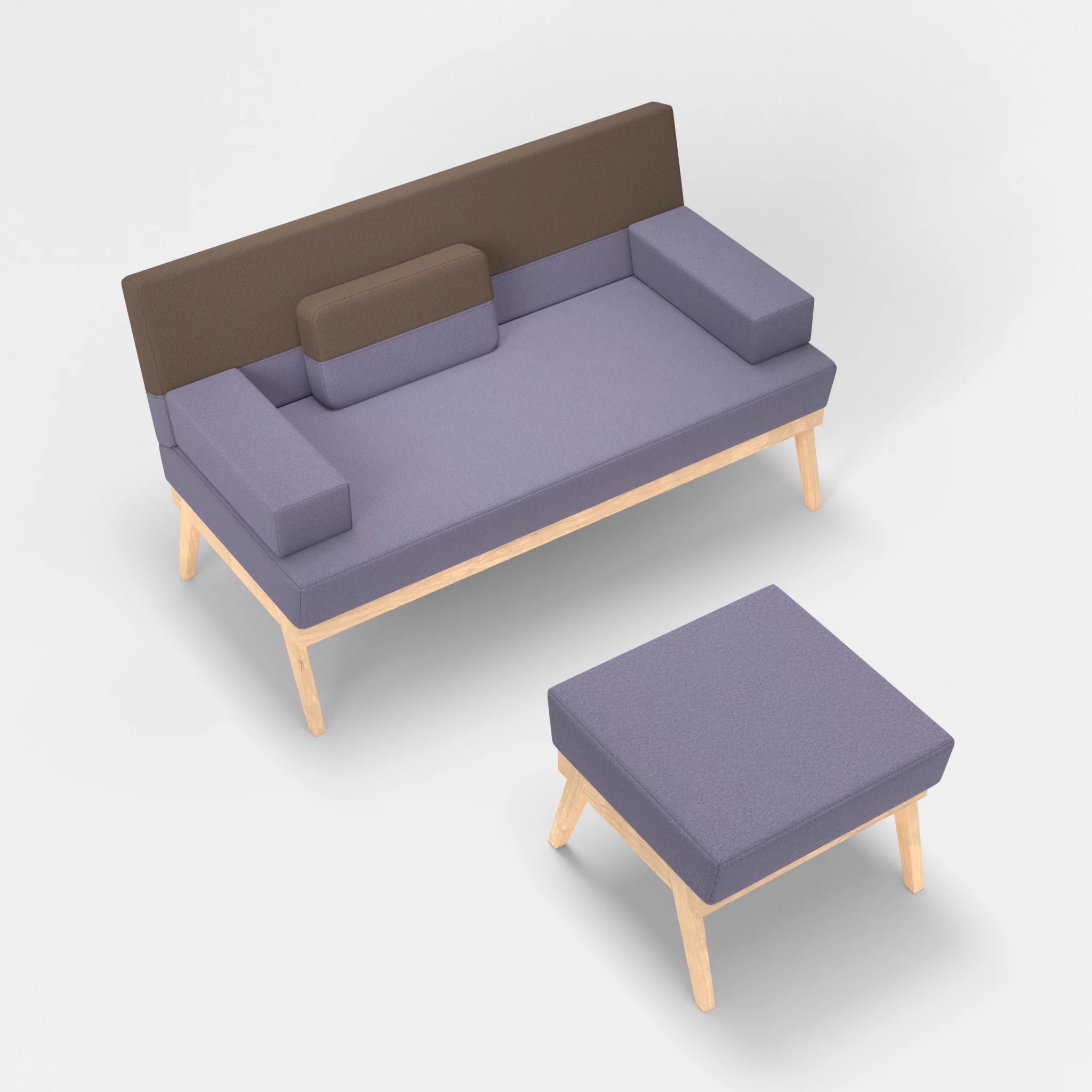 2er Sitzsofa Bauz mit Pouf dama0039-dama0051 in Flieder und Braun von oben