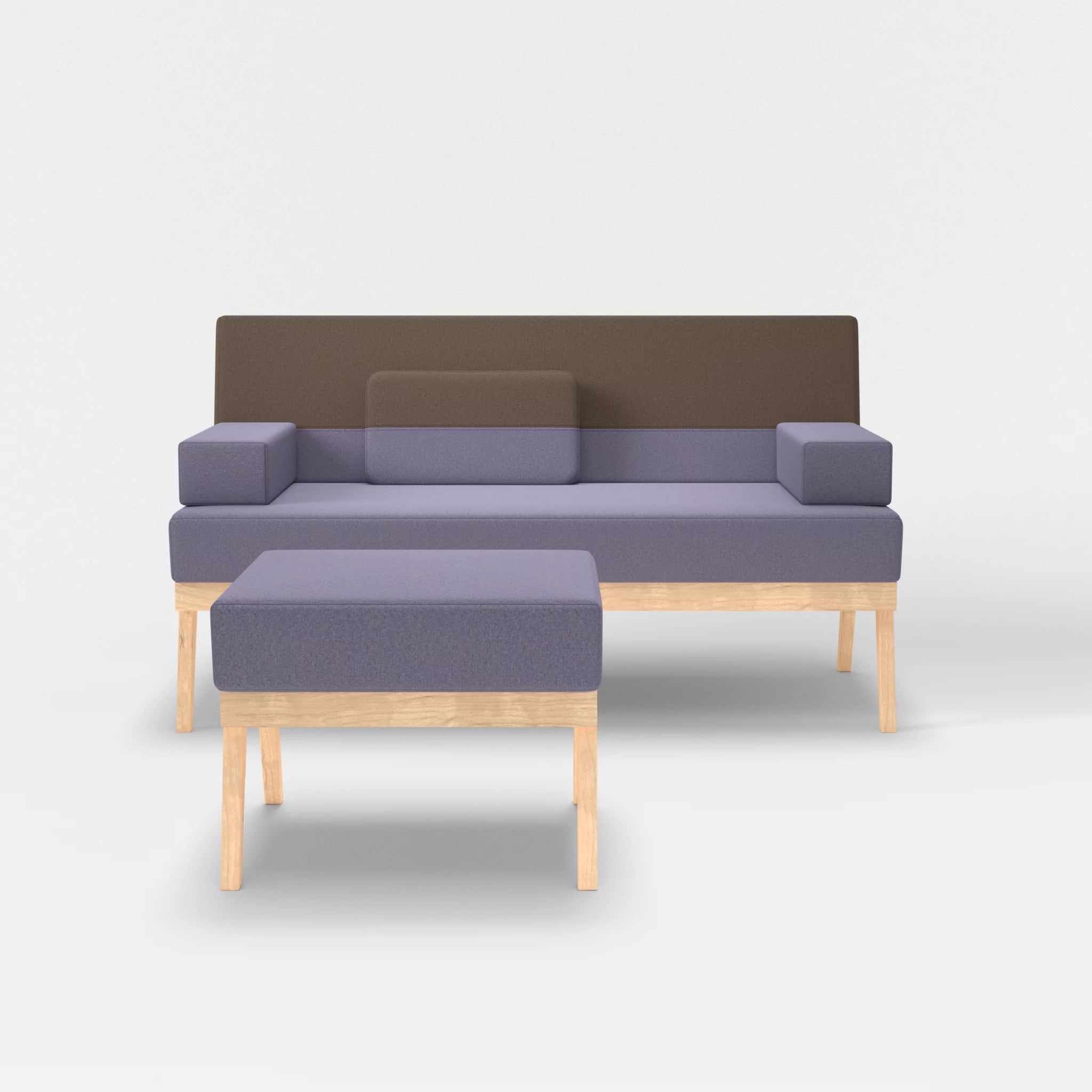2er Sitzsofa Bauz mit Pouf dama0039-dama0051 in Flieder und Braun von vorne