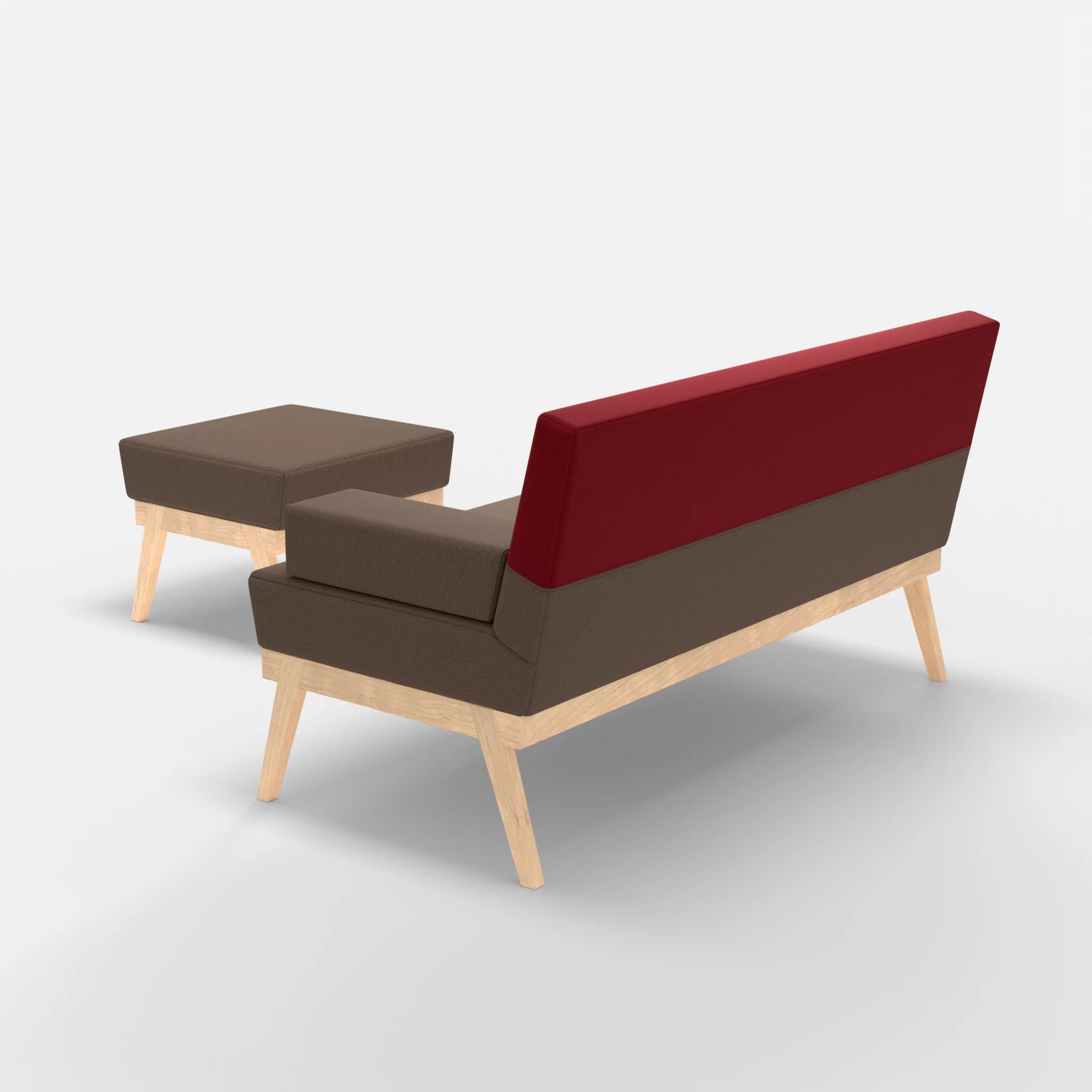2er Sitzsofa Bauz mit Pouf dama0051-dama0053 in Braun und Rot von hinten