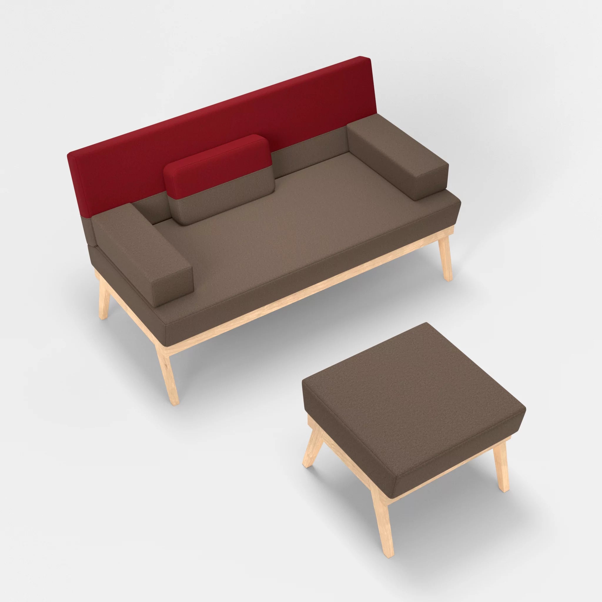 2er Sitzsofa Bauz mit Pouf dama0051-dama0053 in Braun und Rot von oben