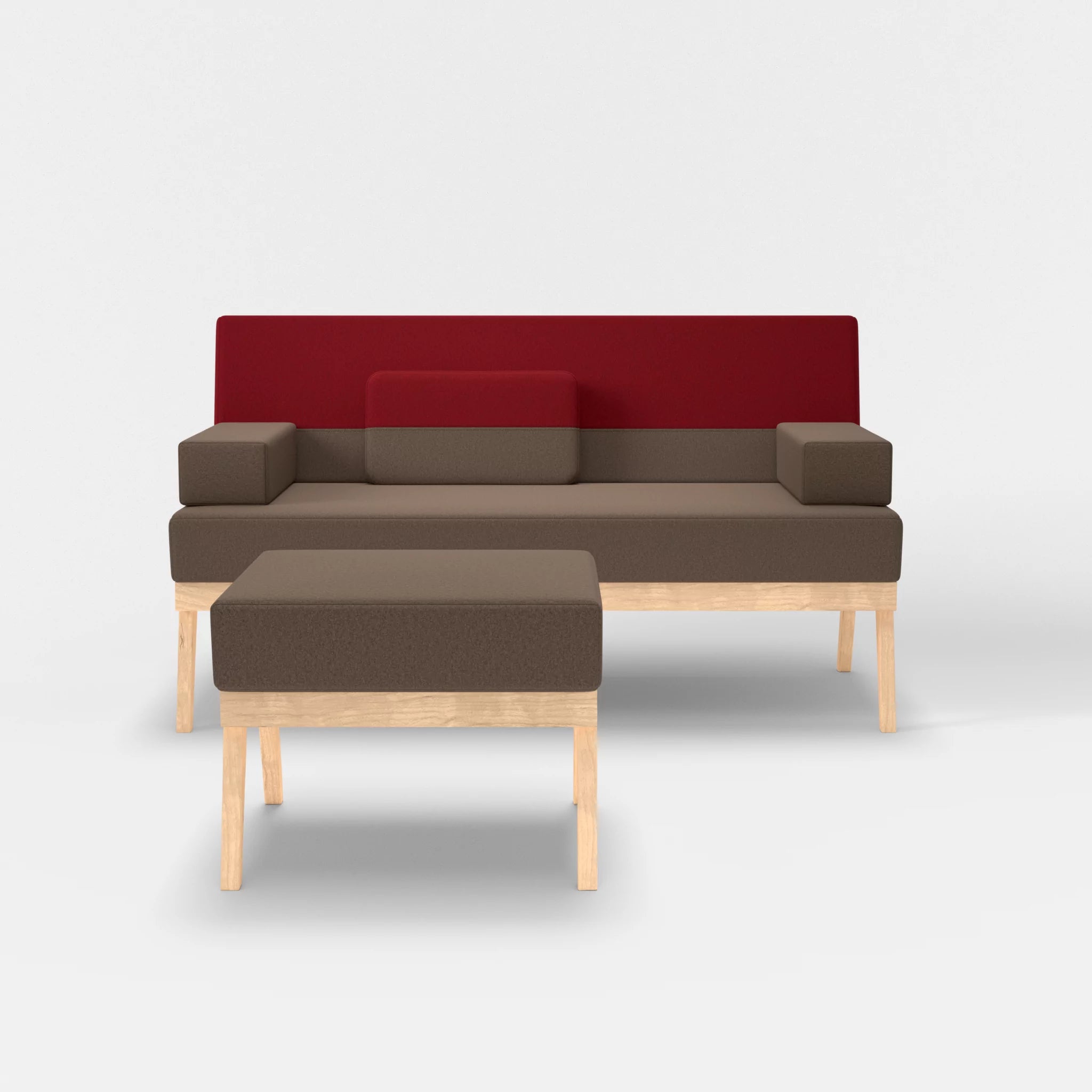 2er Sitzsofa Bauz mit Pouf dama0051-dama0053 in Braun und Rot von vorne