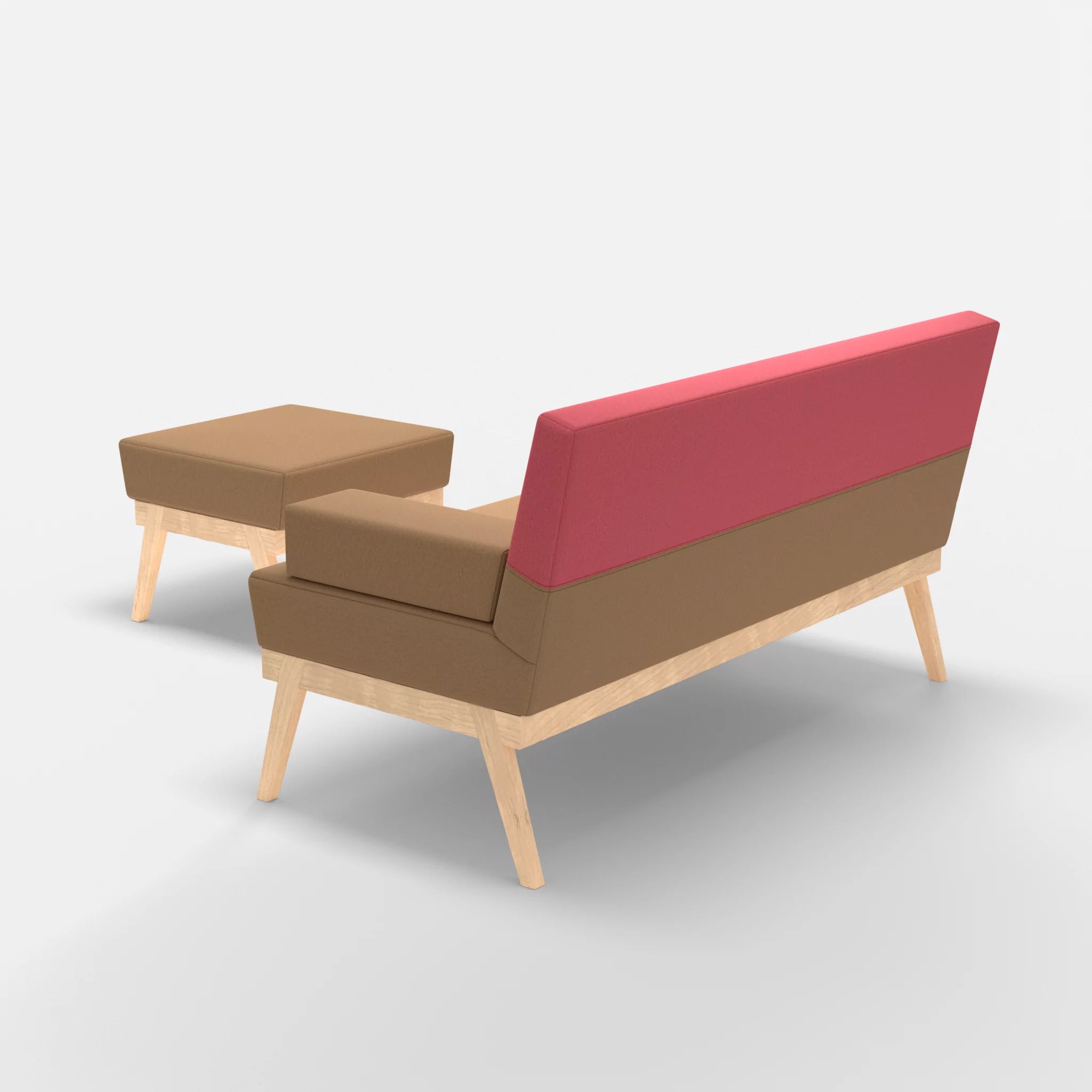 2er Sitzsofa Bauz mit Pouf dama0056-dama0083 in Beige und Pink von hinten